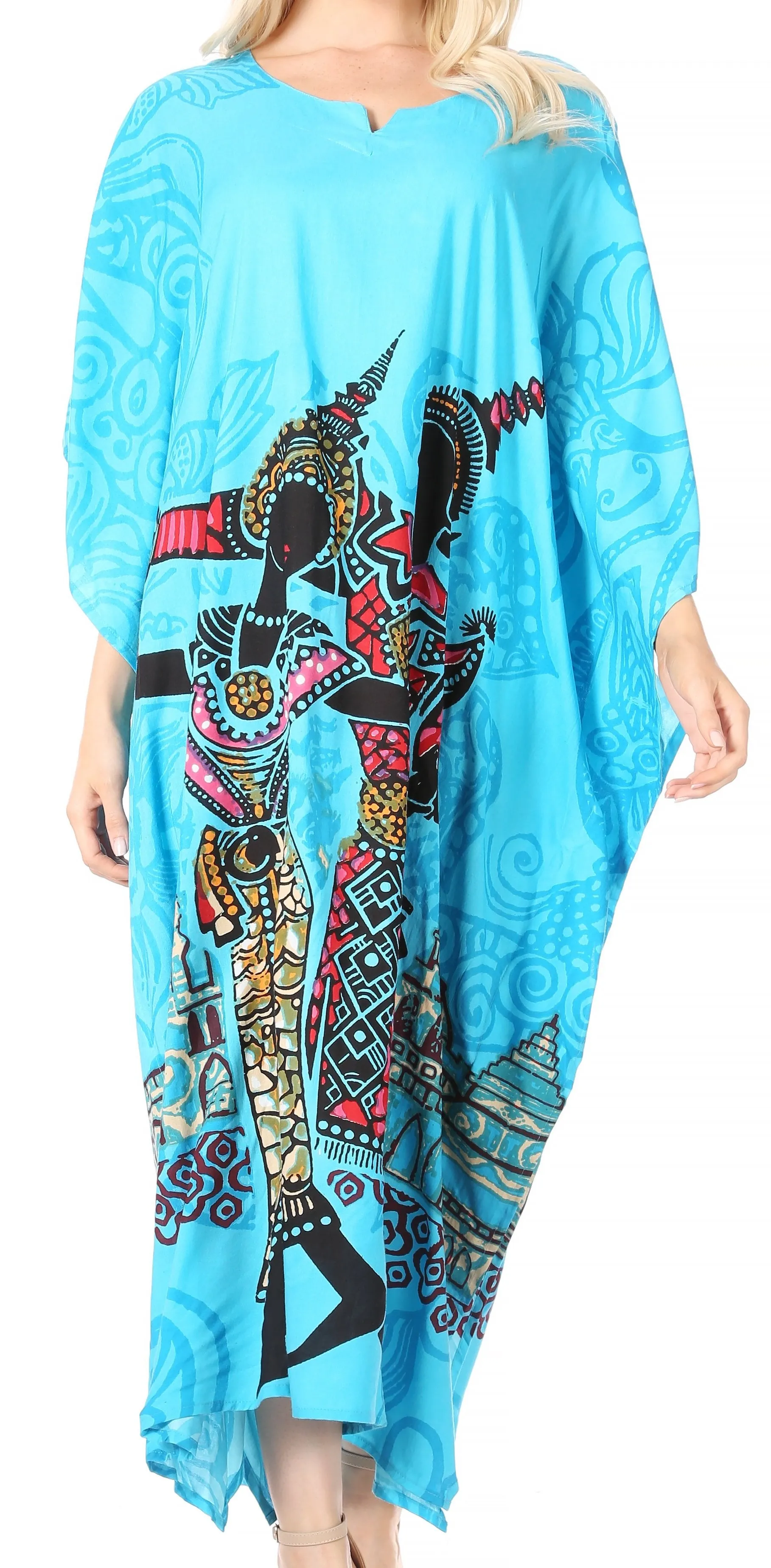 Sakkas Mera Women's Long Loose Short Sleeve Summer Casual Caftan Kaftan Dress