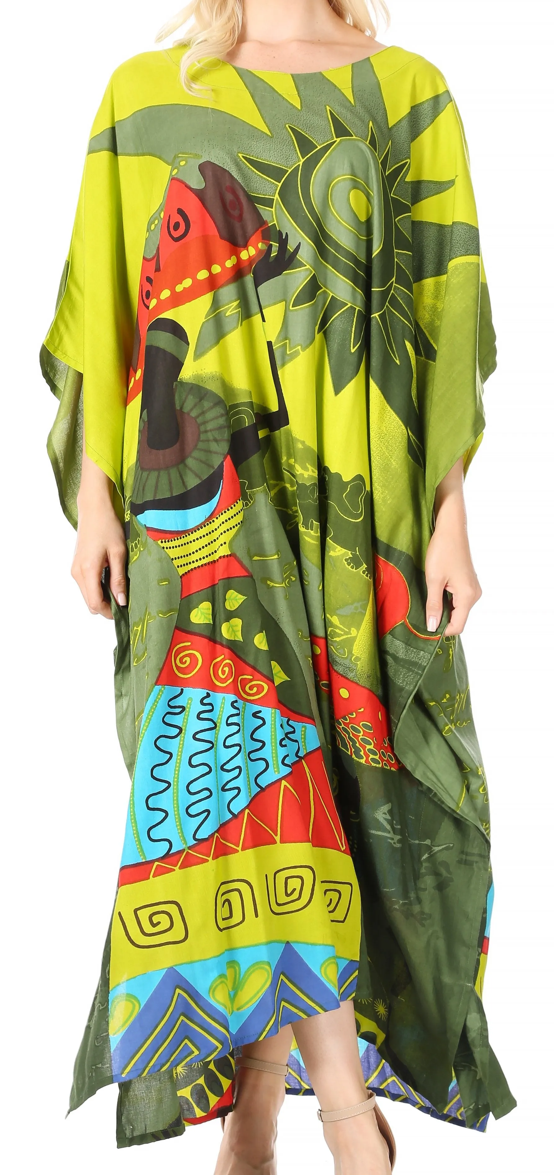 Sakkas Mera Women's Long Loose Short Sleeve Summer Casual Caftan Kaftan Dress