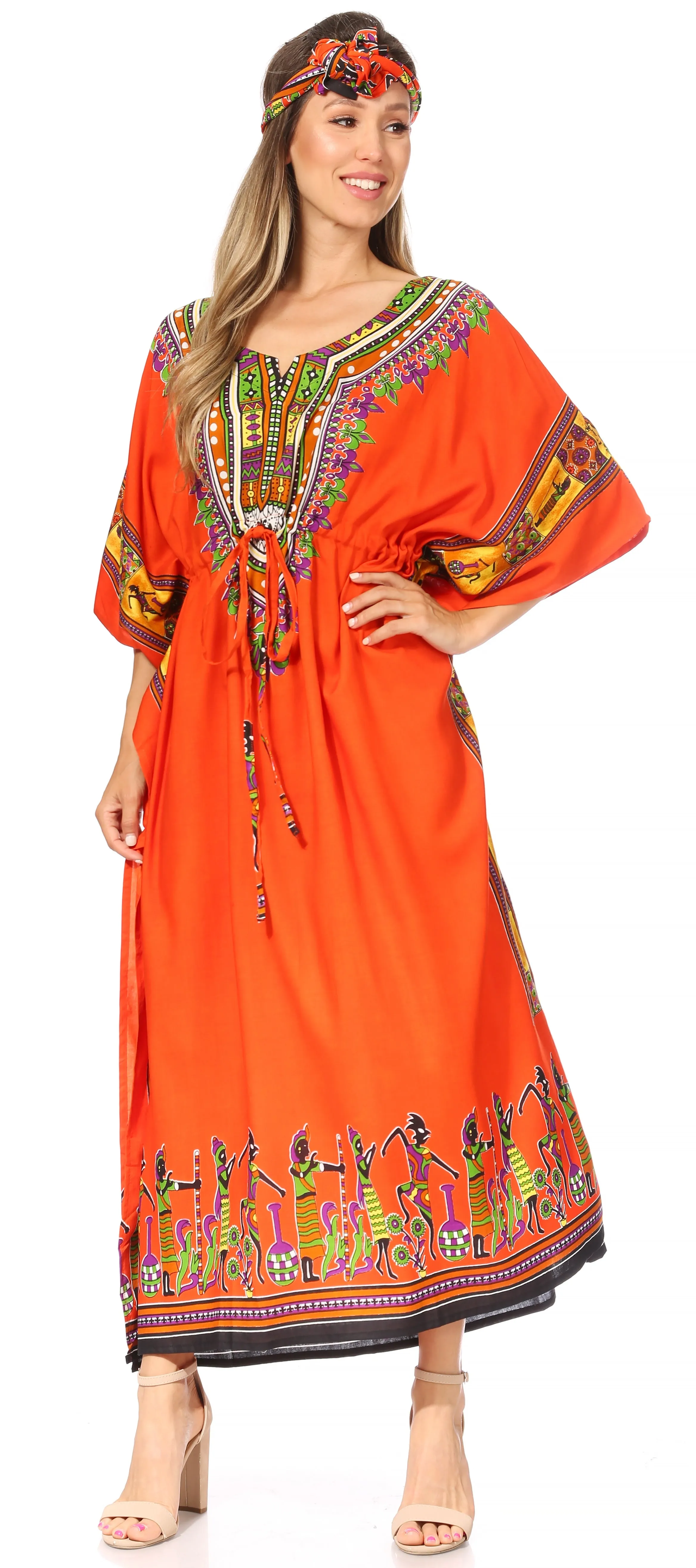 Sakkas Mera Women's Long Loose Short Sleeve Summer Casual Caftan Kaftan Dress