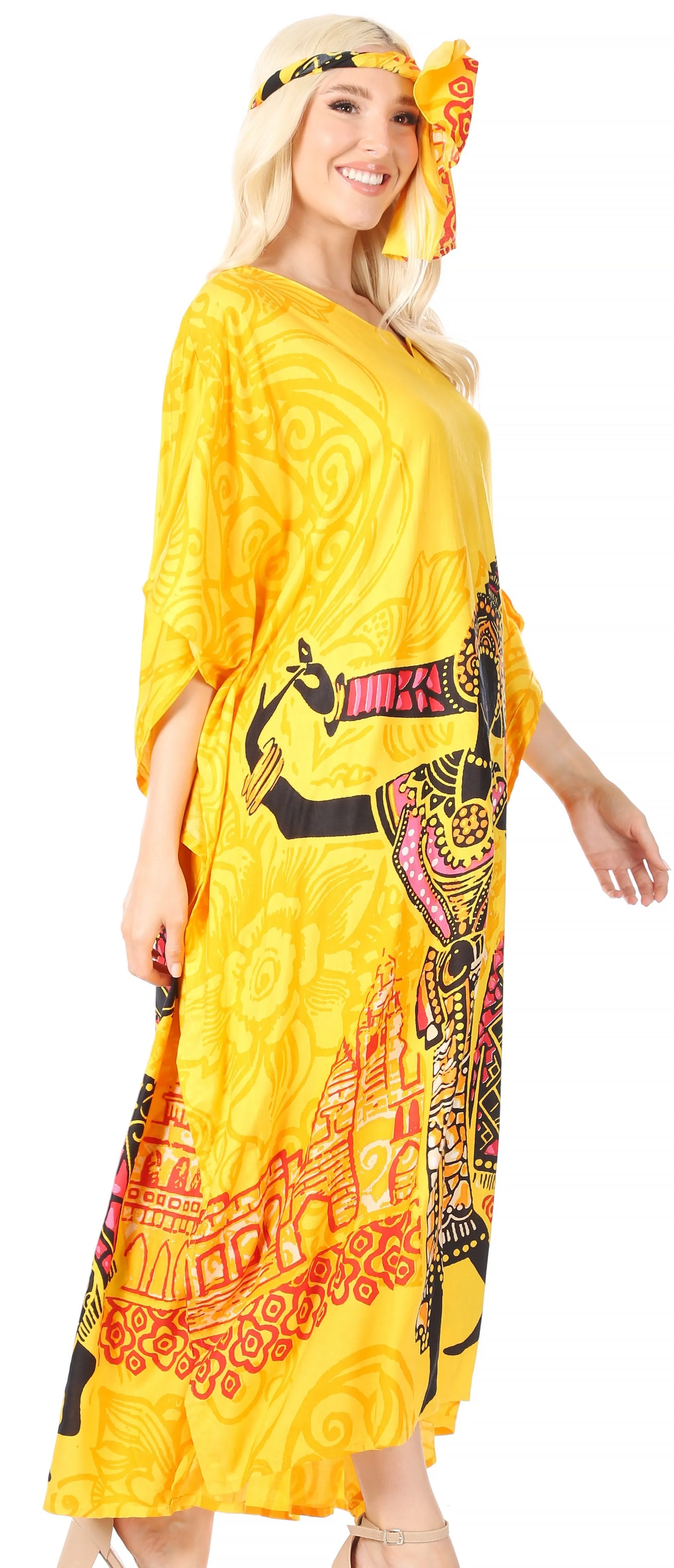 Sakkas Mera Women's Long Loose Short Sleeve Summer Casual Caftan Kaftan Dress