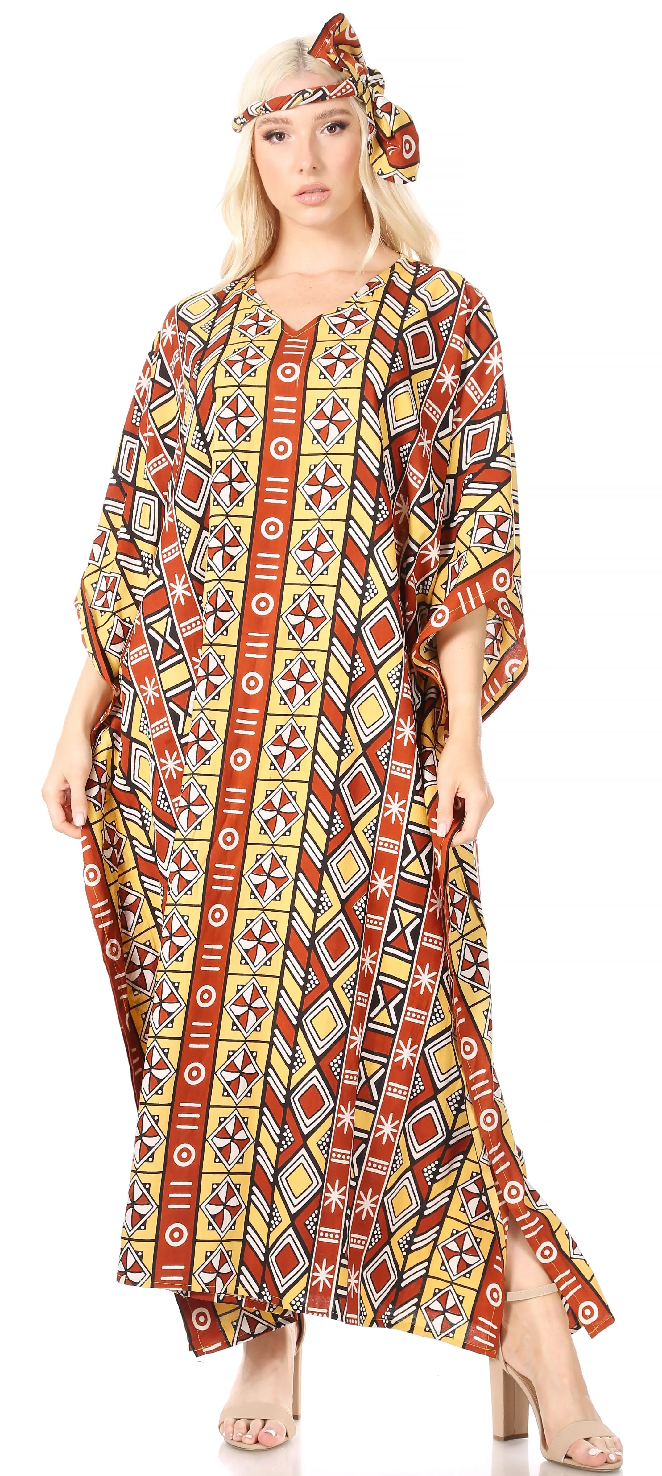 Sakkas Mera Women's Long Loose Short Sleeve Summer Casual Caftan Kaftan Dress