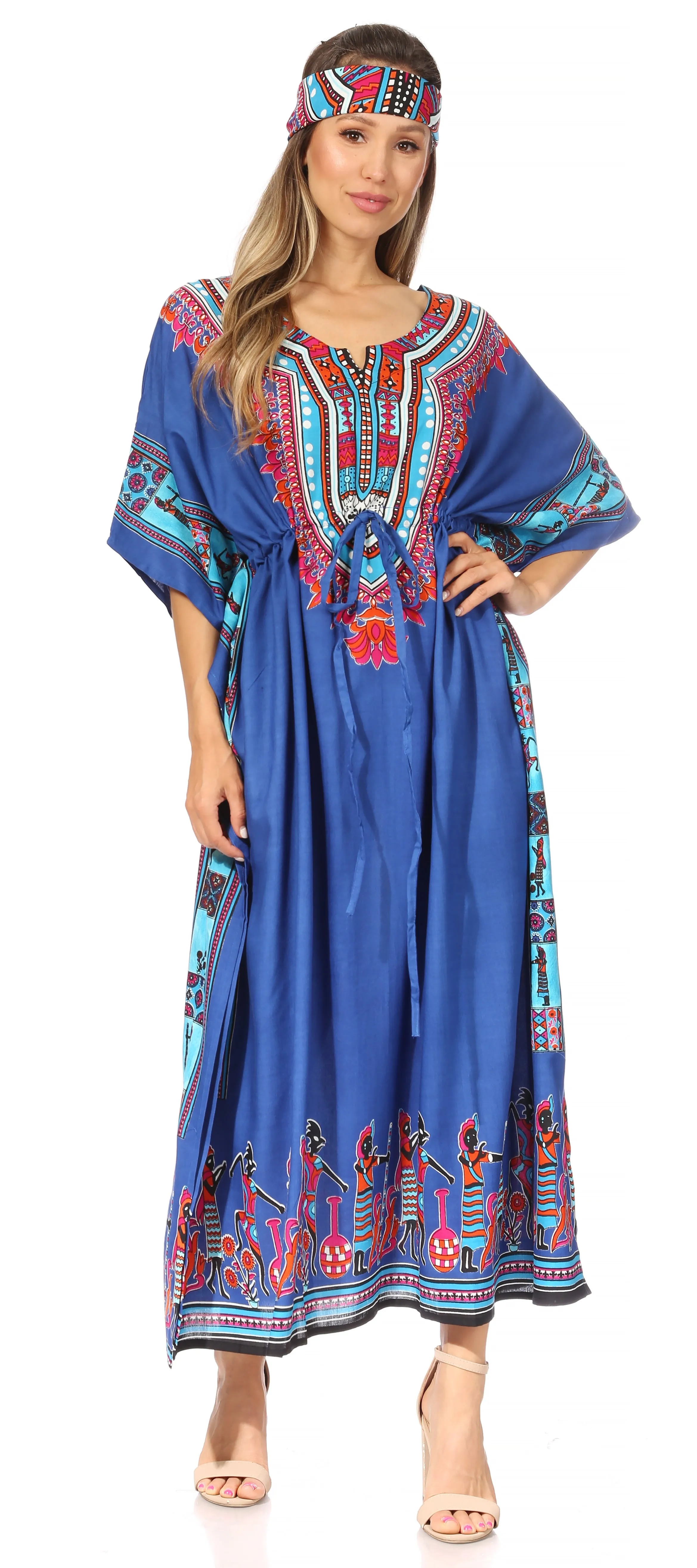 Sakkas Mera Women's Long Loose Short Sleeve Summer Casual Caftan Kaftan Dress