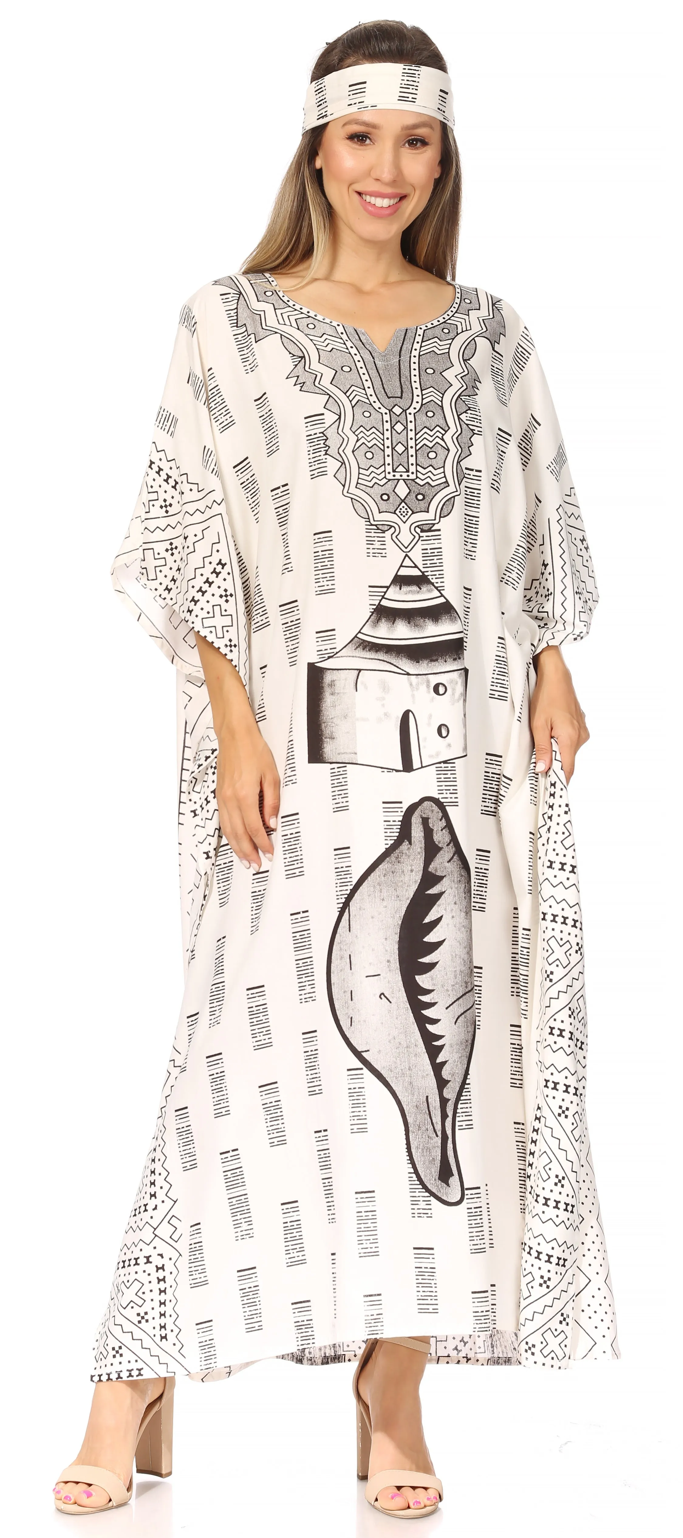 Sakkas Mera Women's Long Loose Short Sleeve Summer Casual Caftan Kaftan Dress