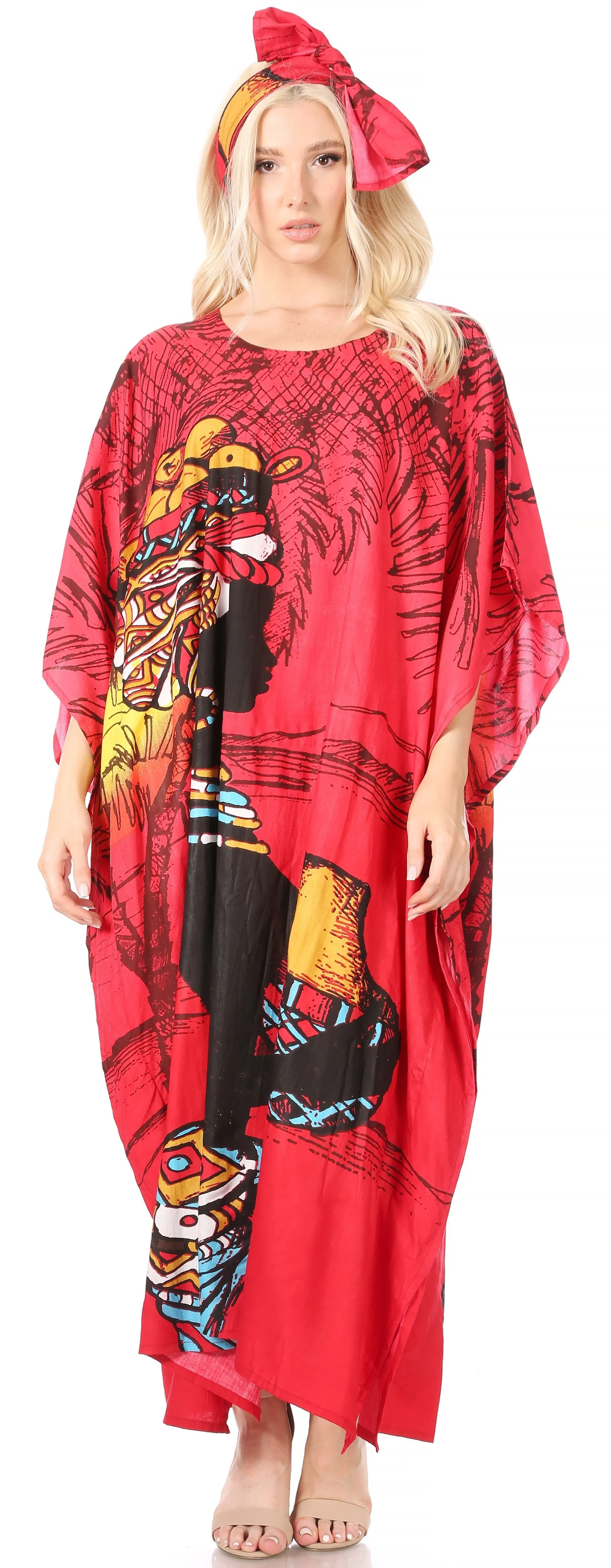 Sakkas Mera Women's Long Loose Short Sleeve Summer Casual Caftan Kaftan Dress