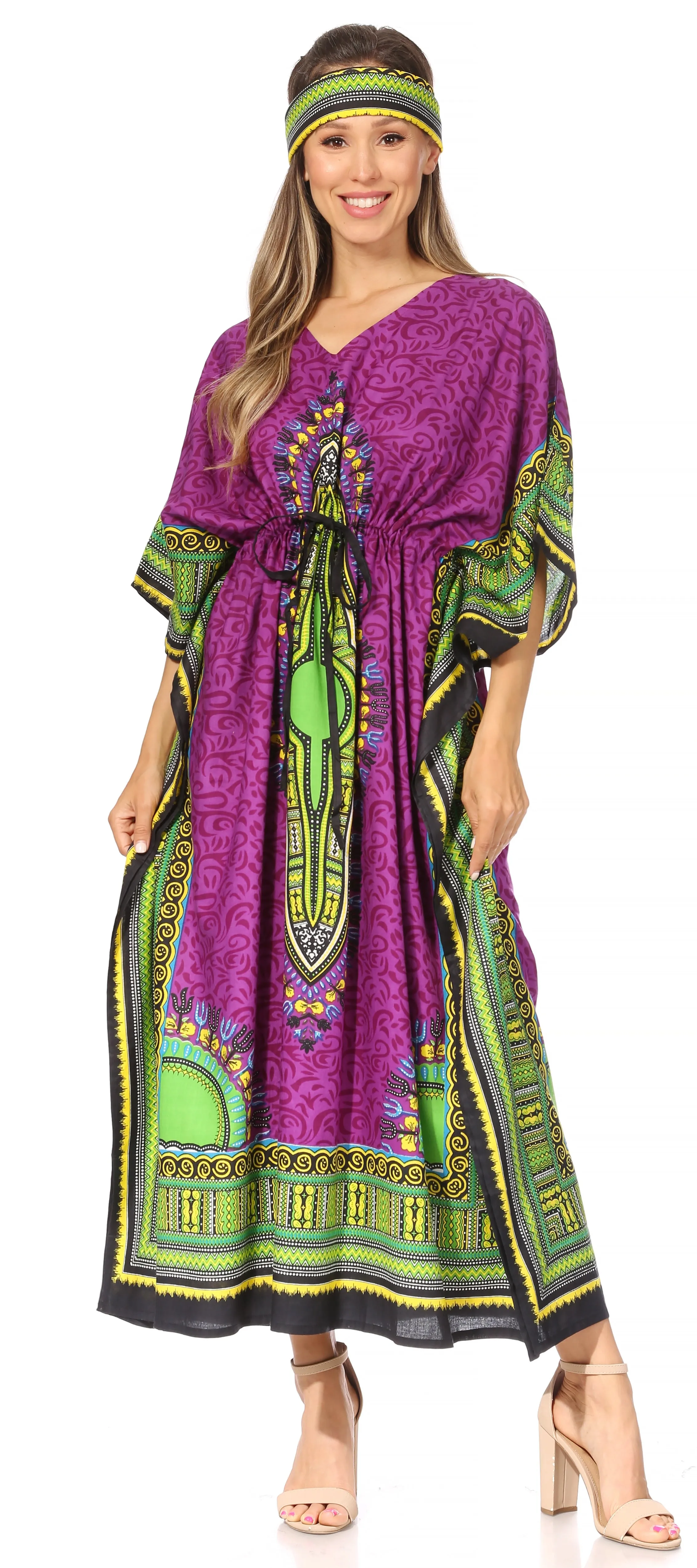 Sakkas Mera Women's Long Loose Short Sleeve Summer Casual Caftan Kaftan Dress