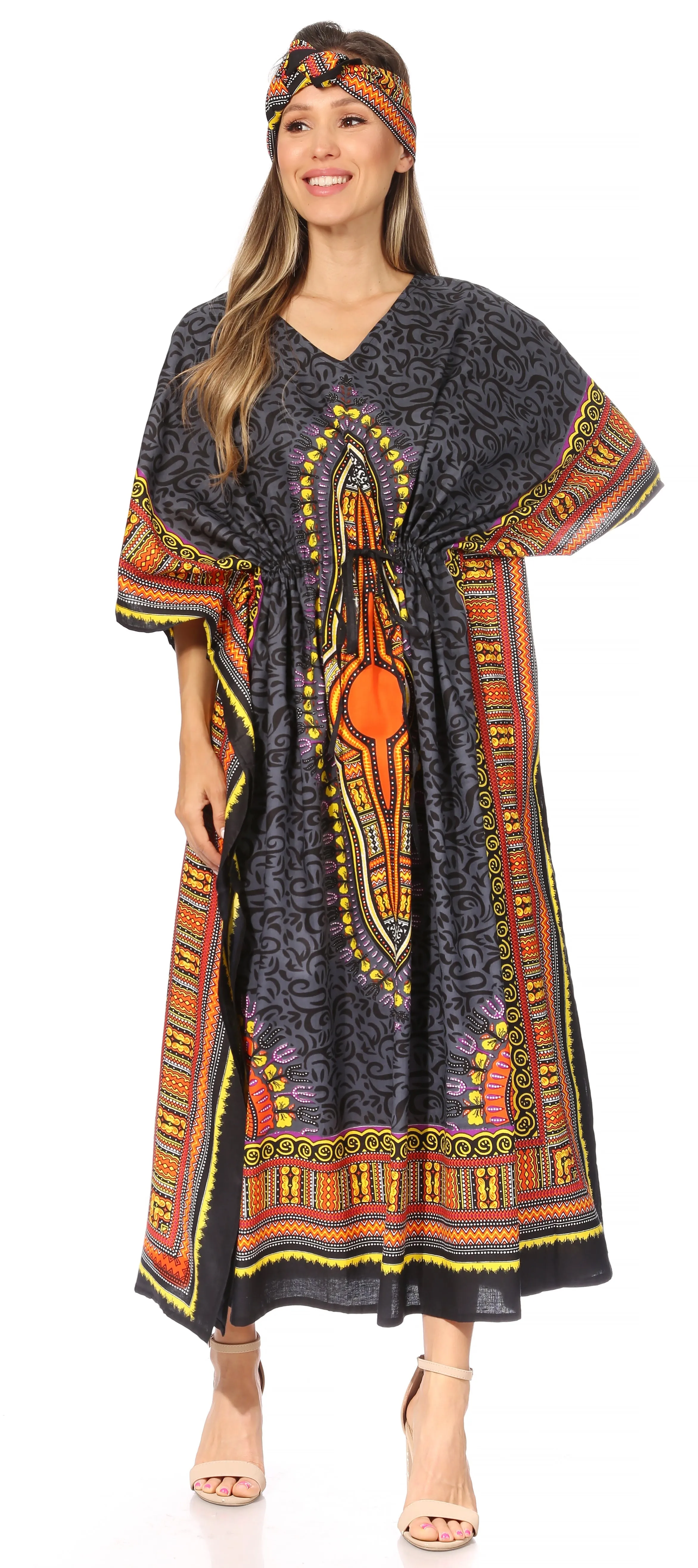 Sakkas Mera Women's Long Loose Short Sleeve Summer Casual Caftan Kaftan Dress