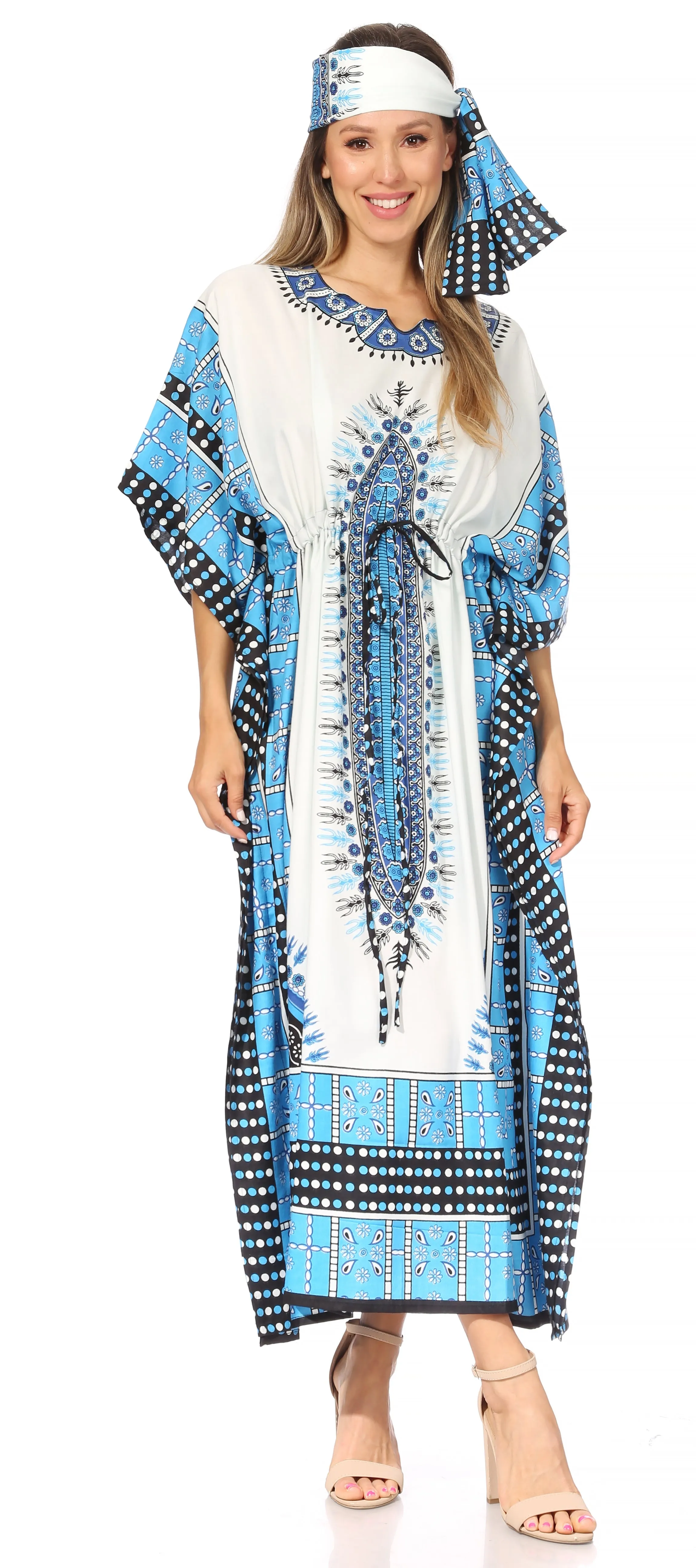 Sakkas Mera Women's Long Loose Short Sleeve Summer Casual Caftan Kaftan Dress