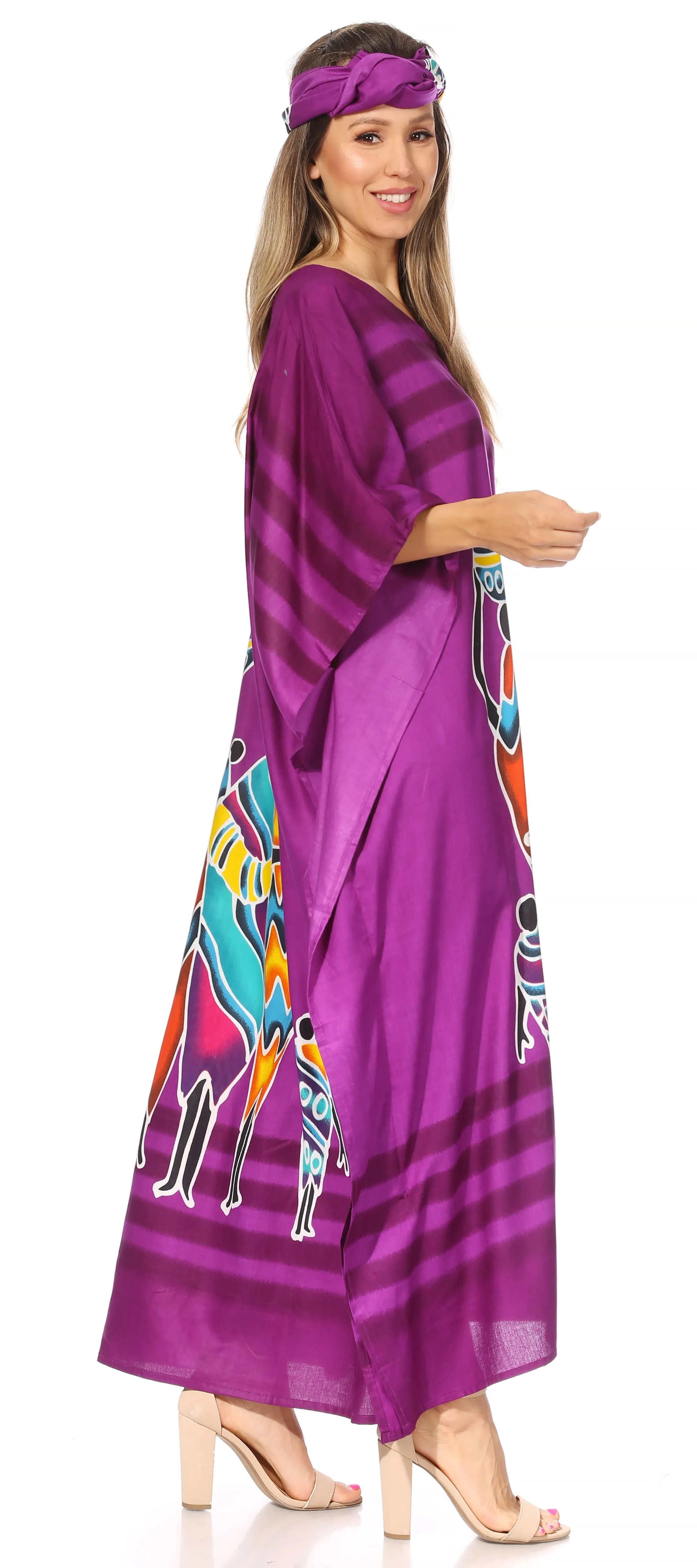 Sakkas Mera Women's Long Loose Short Sleeve Summer Casual Caftan Kaftan Dress