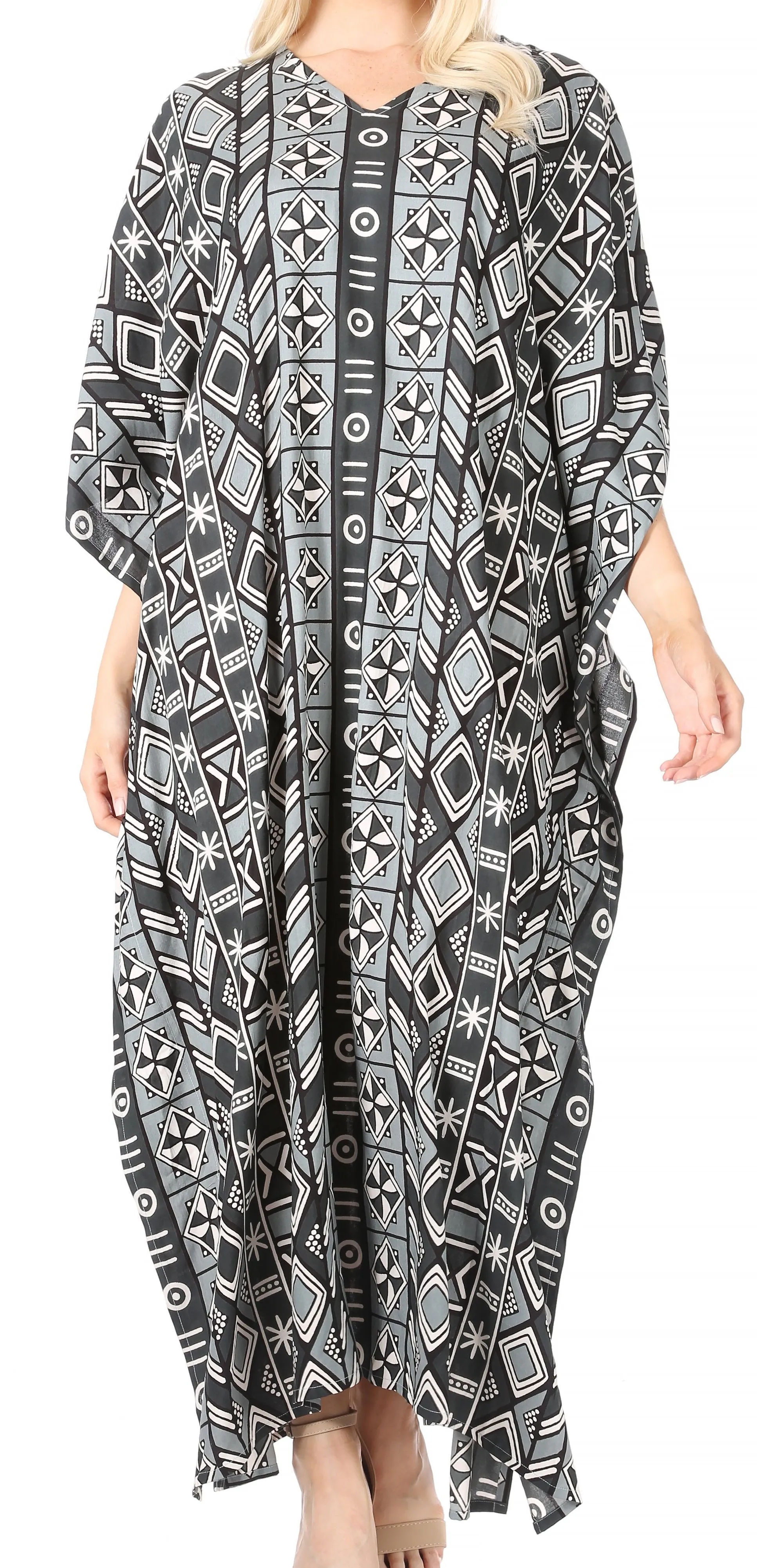 Sakkas Mera Women's Long Loose Short Sleeve Summer Casual Caftan Kaftan Dress