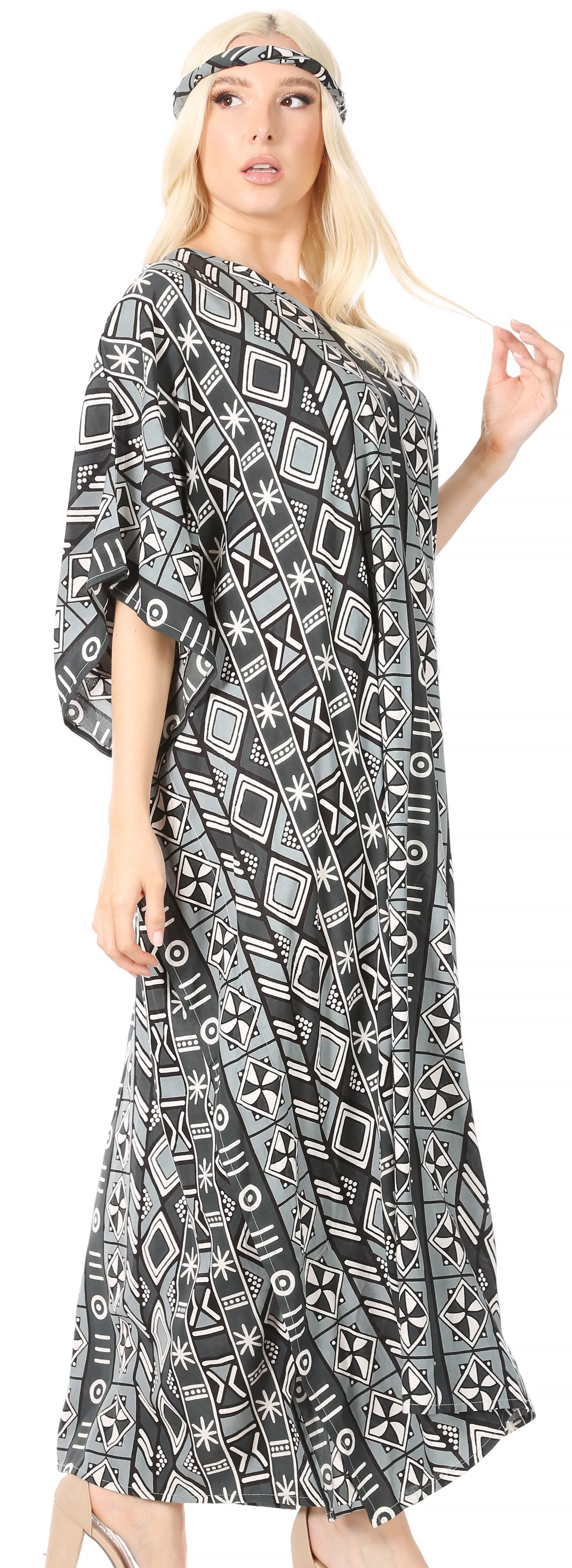 Sakkas Mera Women's Long Loose Short Sleeve Summer Casual Caftan Kaftan Dress