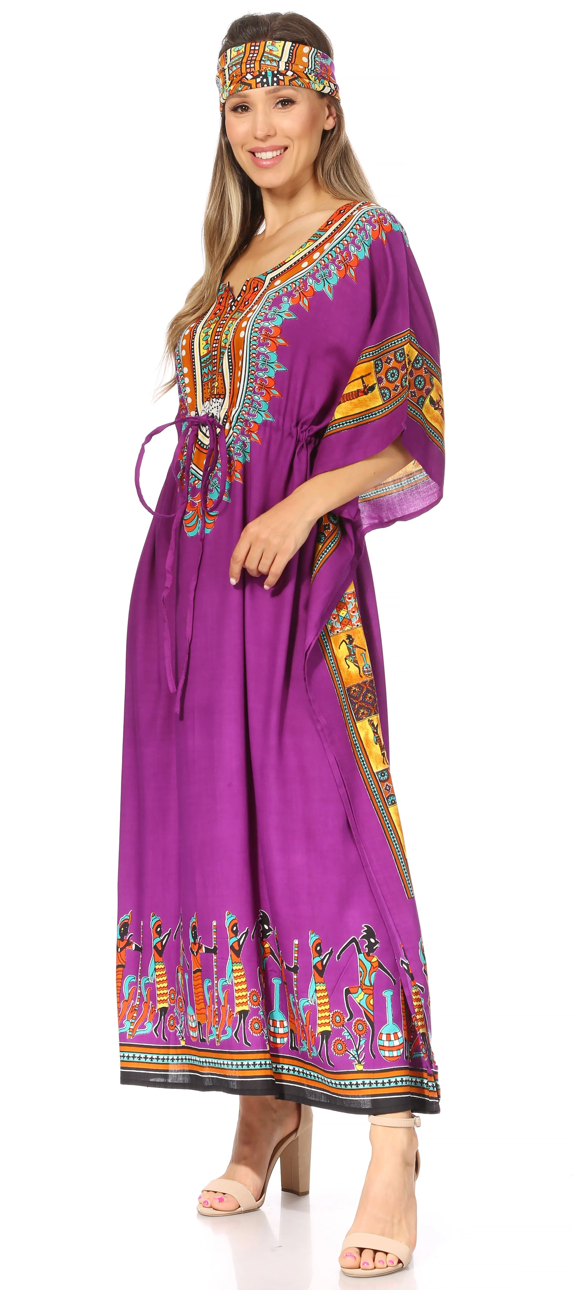 Sakkas Mera Women's Long Loose Short Sleeve Summer Casual Caftan Kaftan Dress