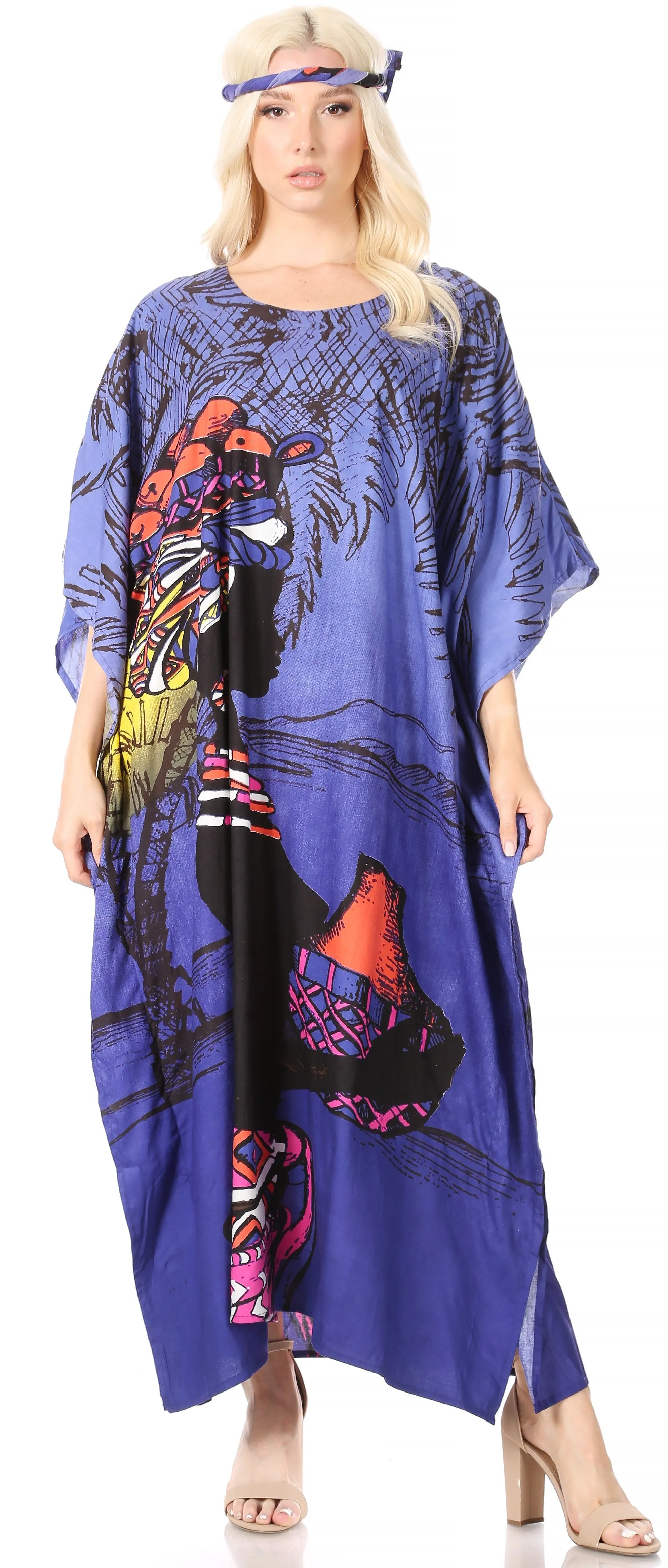 Sakkas Mera Women's Long Loose Short Sleeve Summer Casual Caftan Kaftan Dress