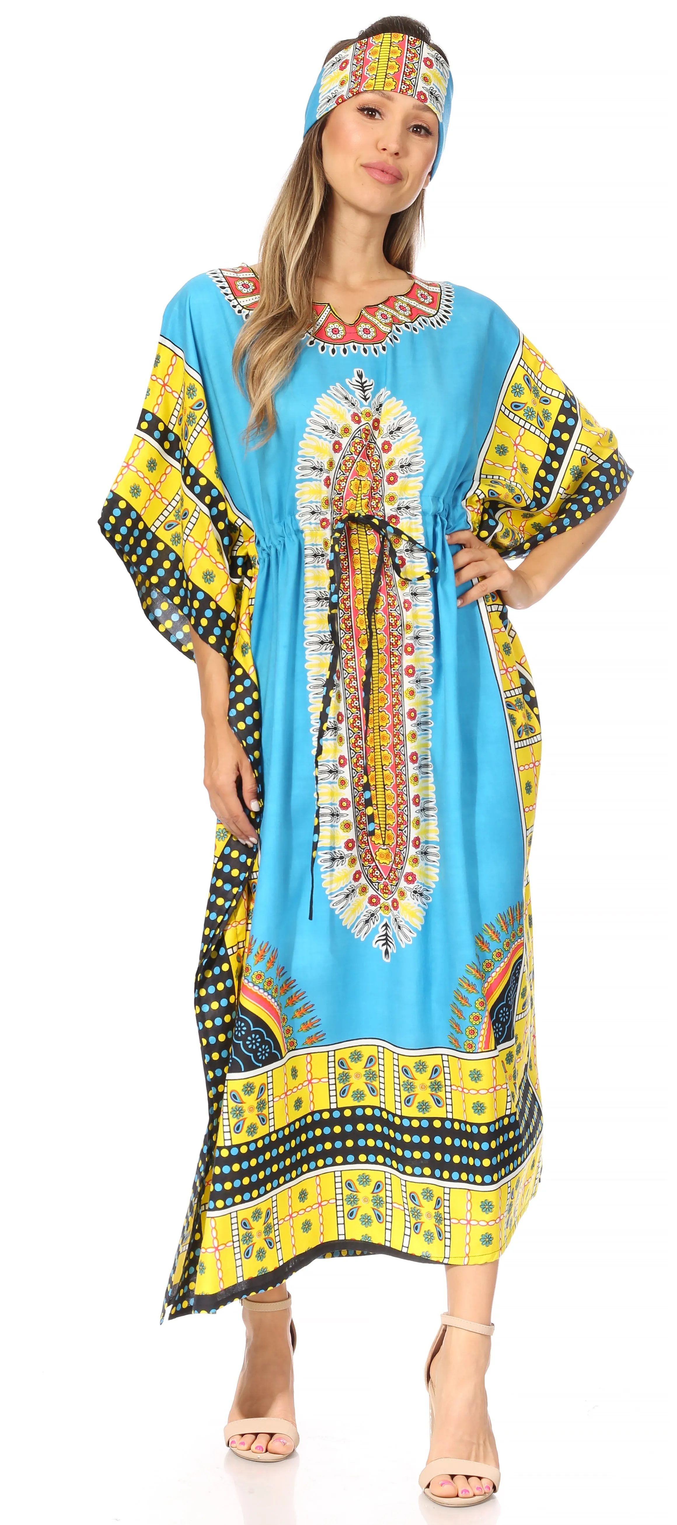 Sakkas Mera Women's Long Loose Short Sleeve Summer Casual Caftan Kaftan Dress