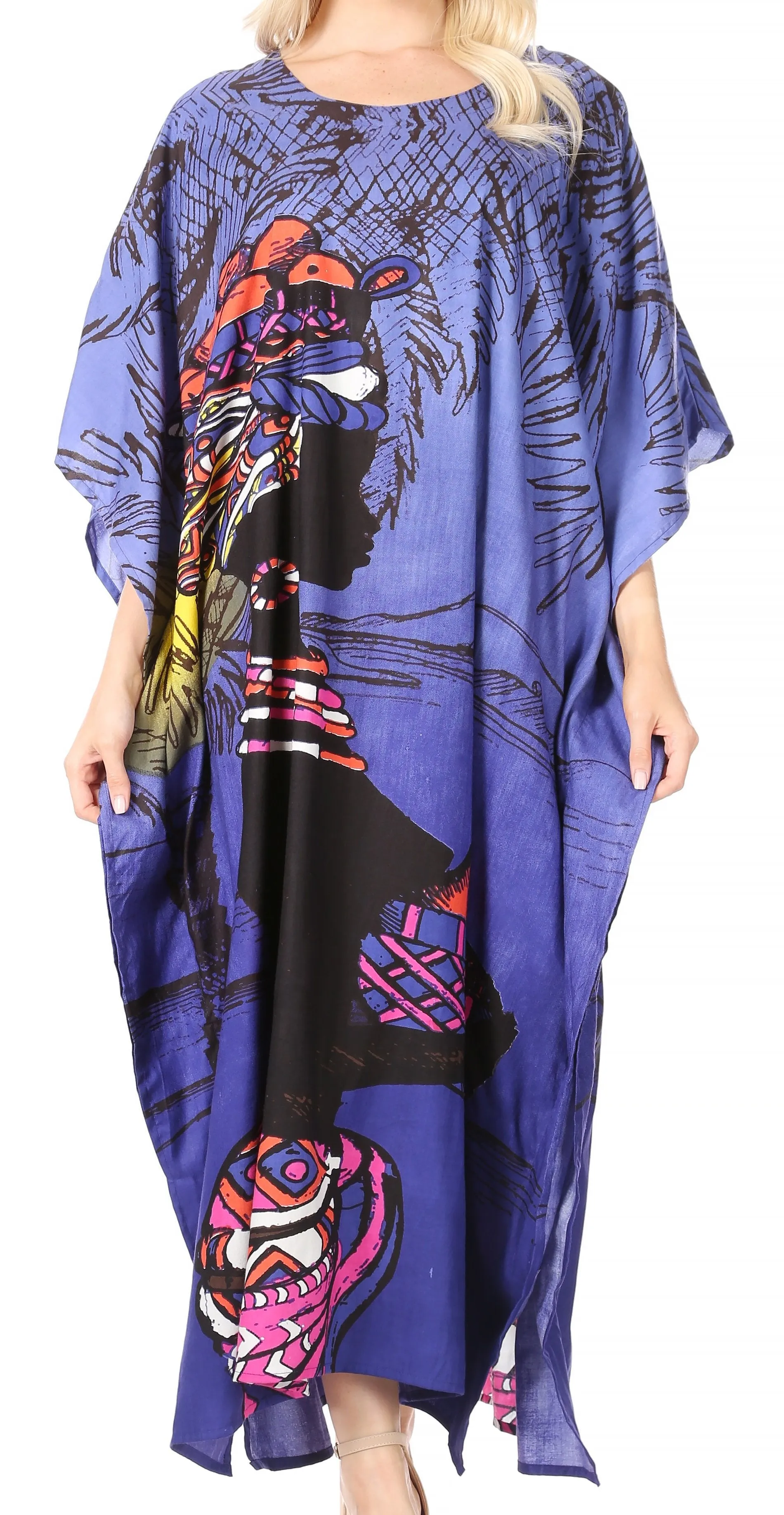 Sakkas Mera Women's Long Loose Short Sleeve Summer Casual Caftan Kaftan Dress