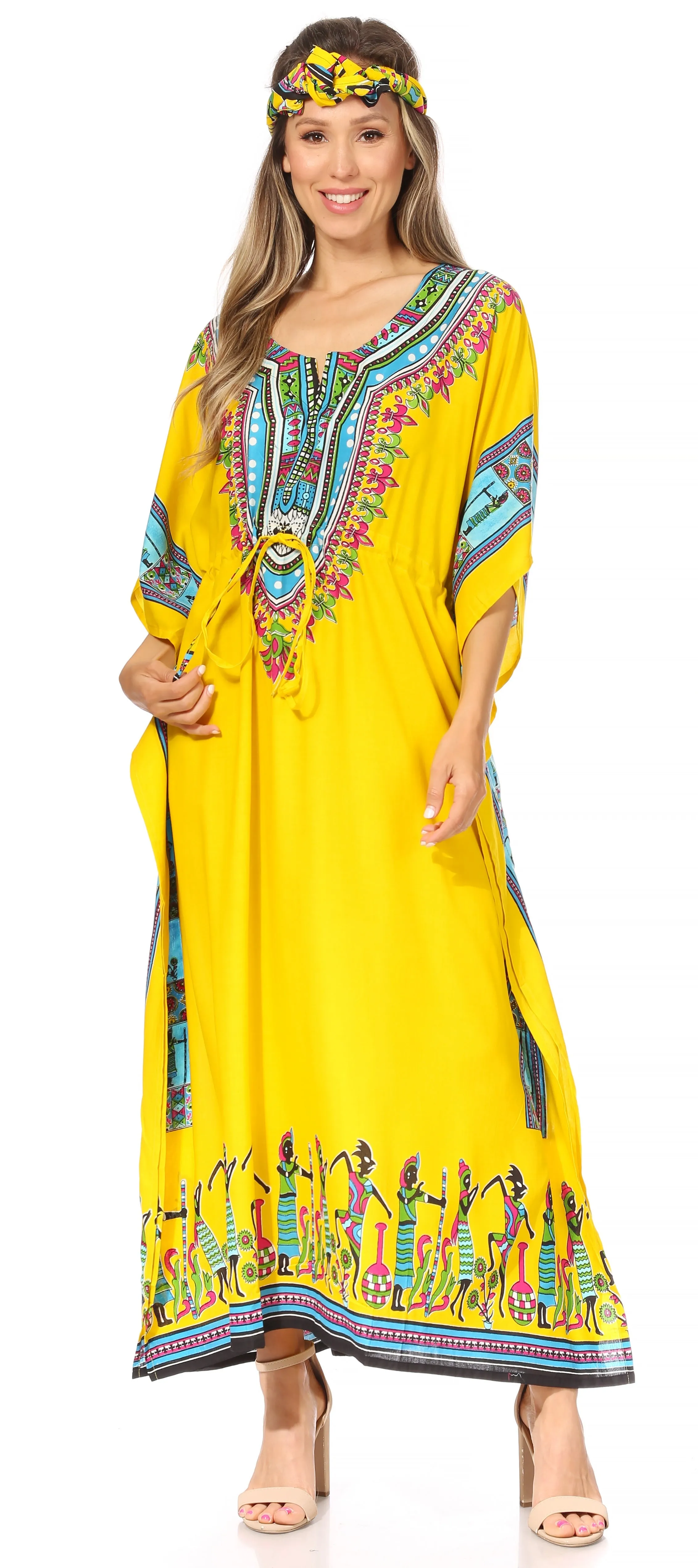 Sakkas Mera Women's Long Loose Short Sleeve Summer Casual Caftan Kaftan Dress