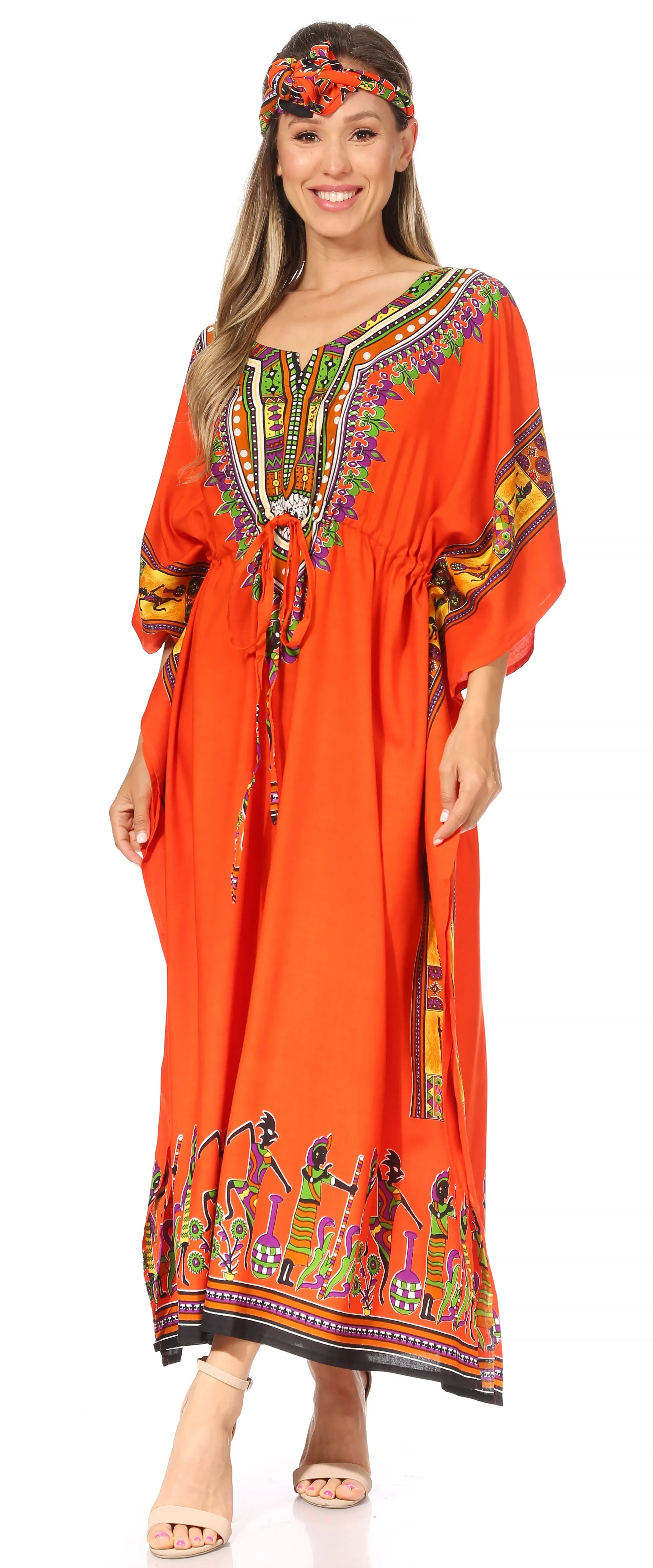 Sakkas Mera Women's Long Loose Short Sleeve Summer Casual Caftan Kaftan Dress