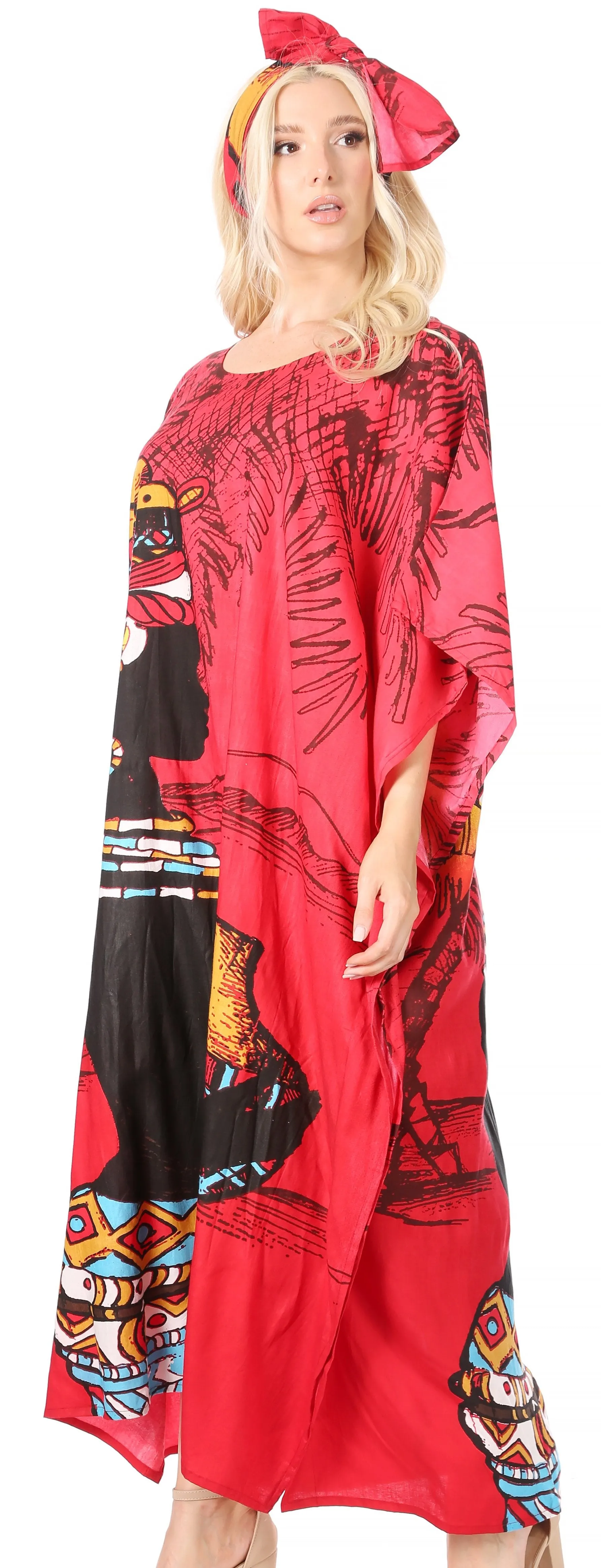 Sakkas Mera Women's Long Loose Short Sleeve Summer Casual Caftan Kaftan Dress