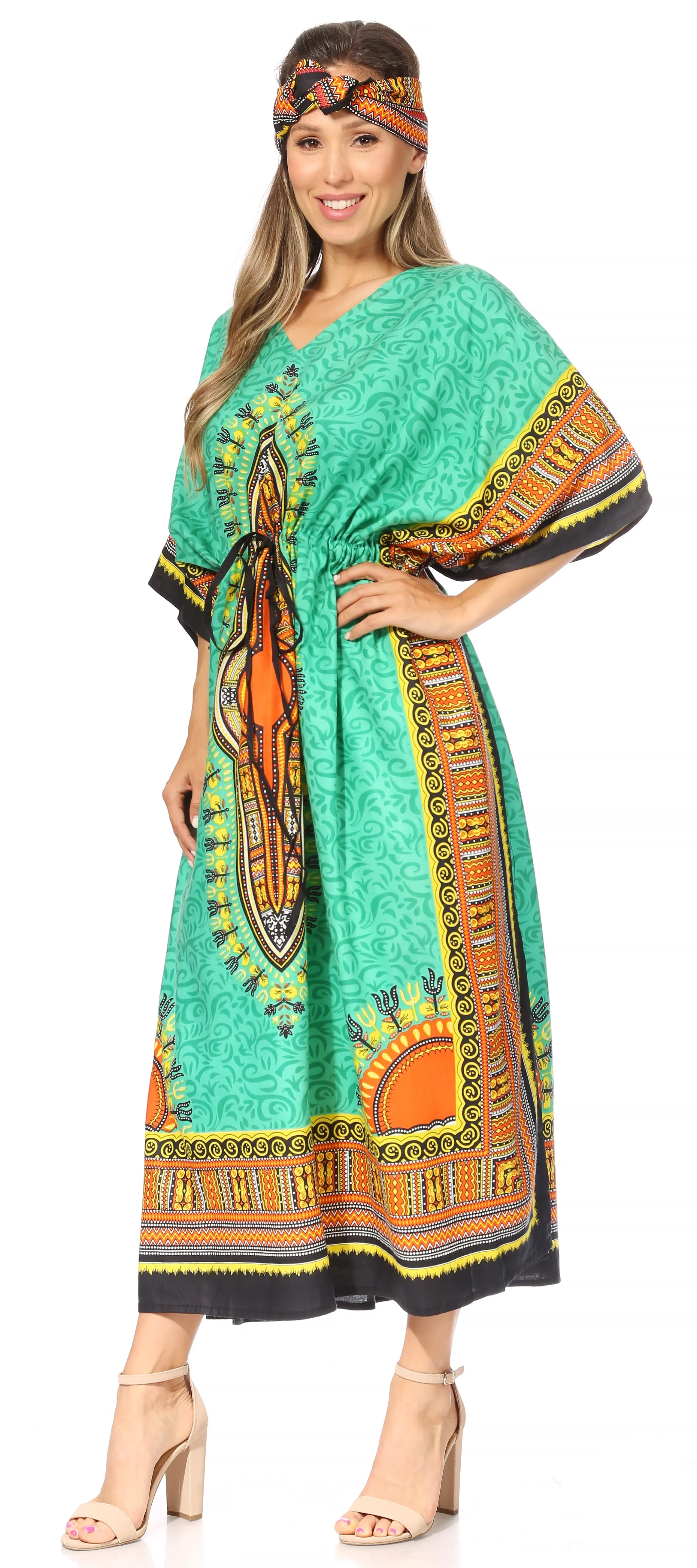 Sakkas Mera Women's Long Loose Short Sleeve Summer Casual Caftan Kaftan Dress