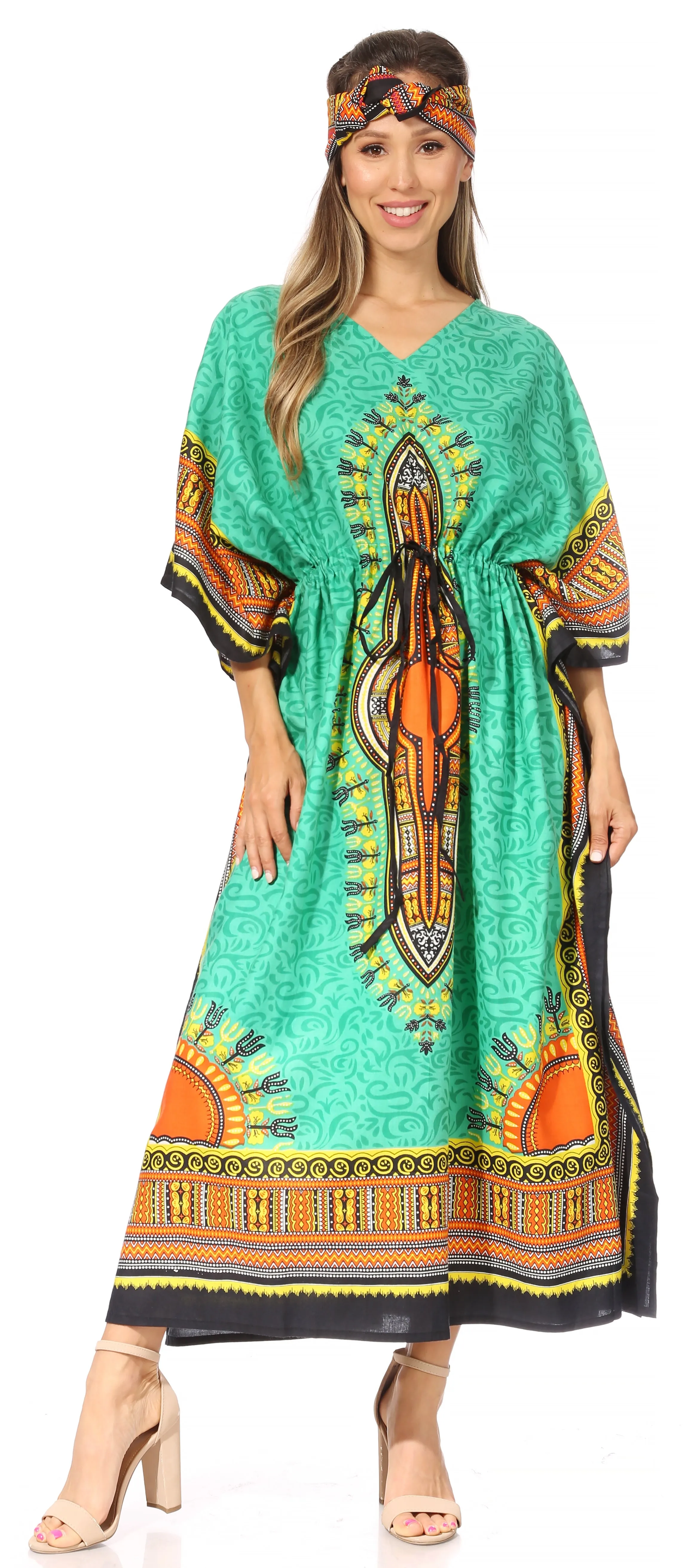 Sakkas Mera Women's Long Loose Short Sleeve Summer Casual Caftan Kaftan Dress