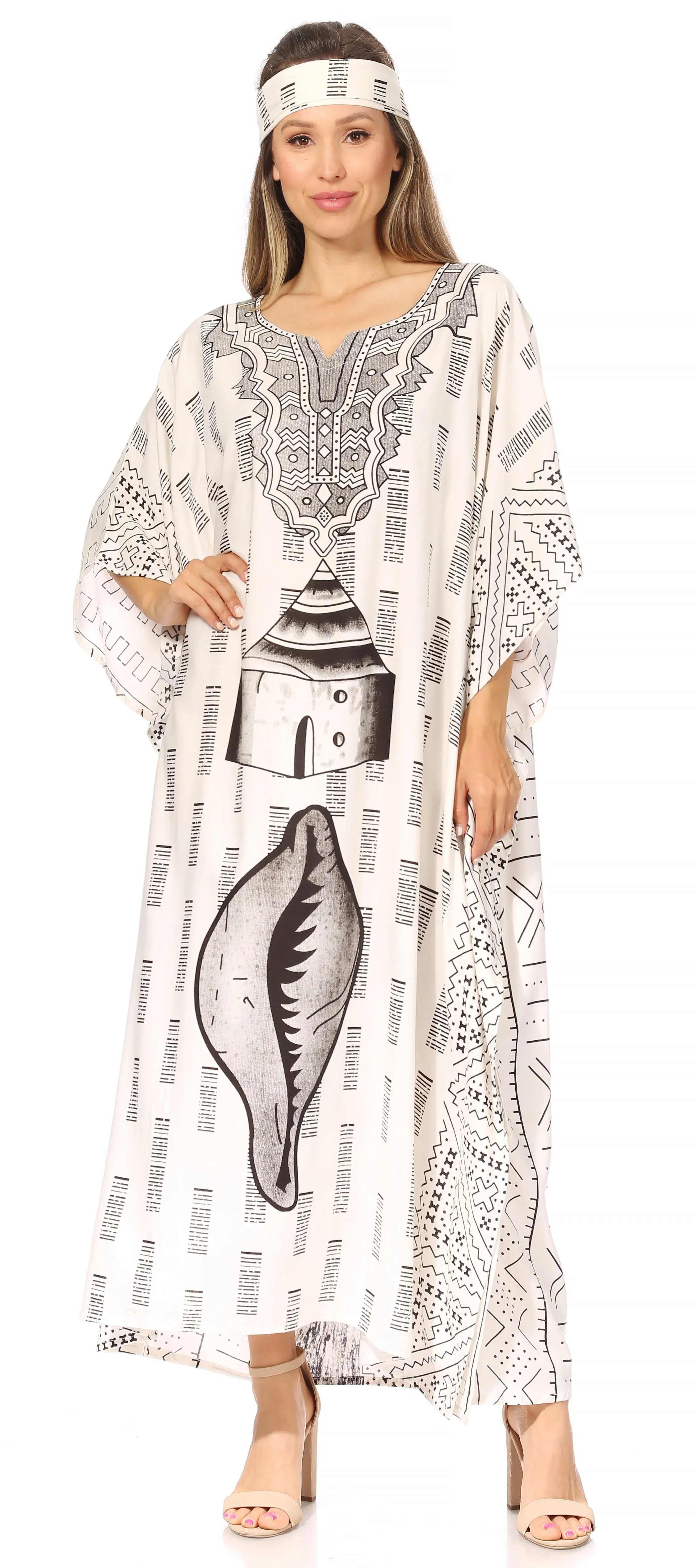 Sakkas Mera Women's Long Loose Short Sleeve Summer Casual Caftan Kaftan Dress