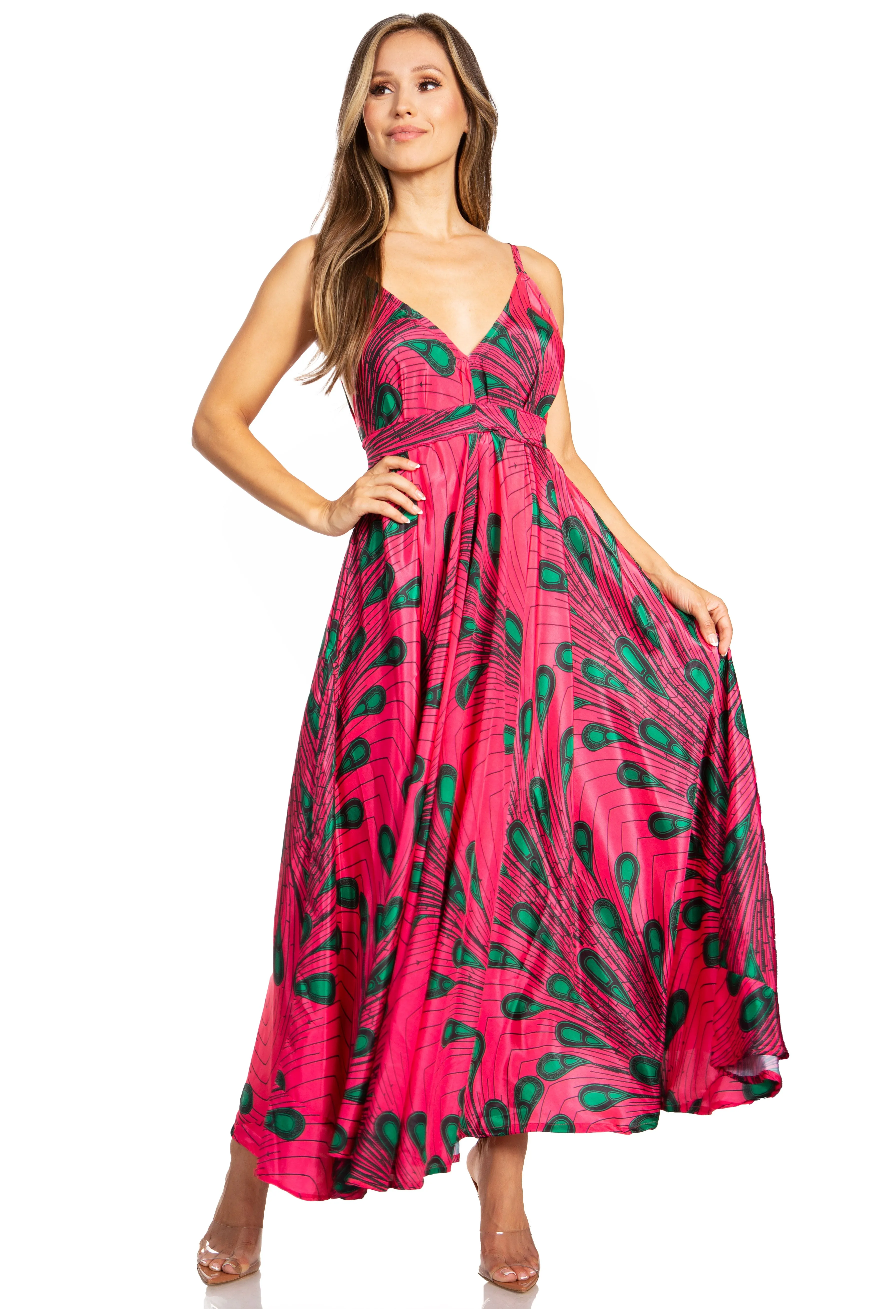 Sakkas Niza Women's Maxi Summer Casual Sleeveless Floral V neck Loose Long Dress