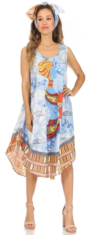 Sakkas Urbi Women's Casual African Print Beach Sleeveless Cover-up Caftan Dress