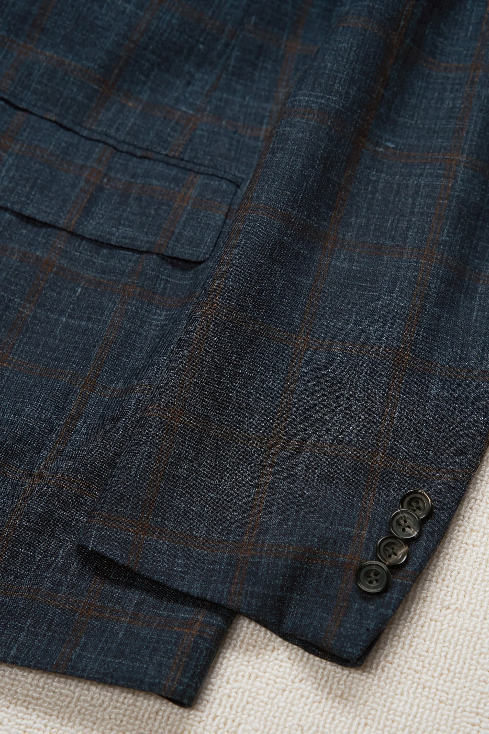 Sartorio Napoli Navy with Brown Check Wool/Silk/Linen Sport Coat