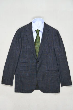 Sartorio Napoli Navy with Brown Check Wool/Silk/Linen Sport Coat