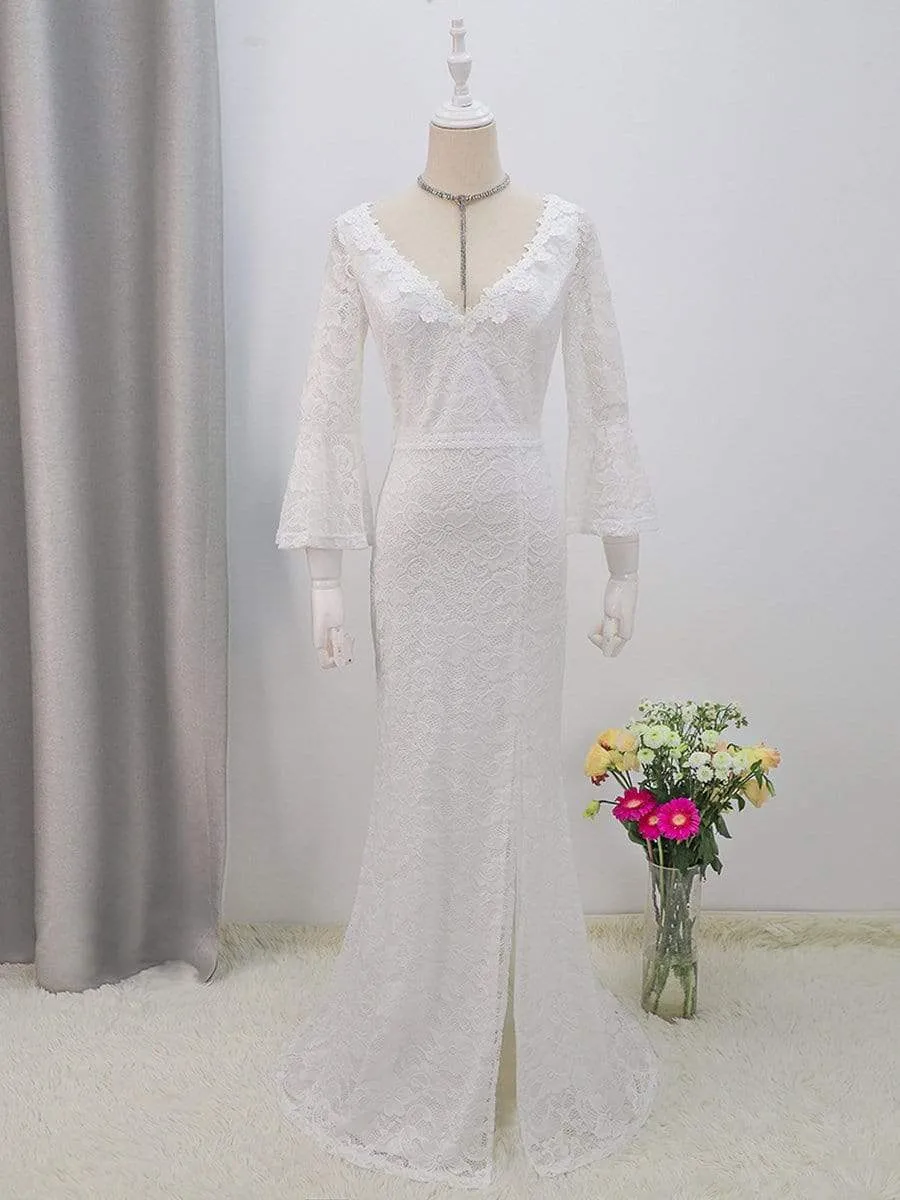 Sexy Maxi Mermaid Lace Elopement Wedding Dress with High Split