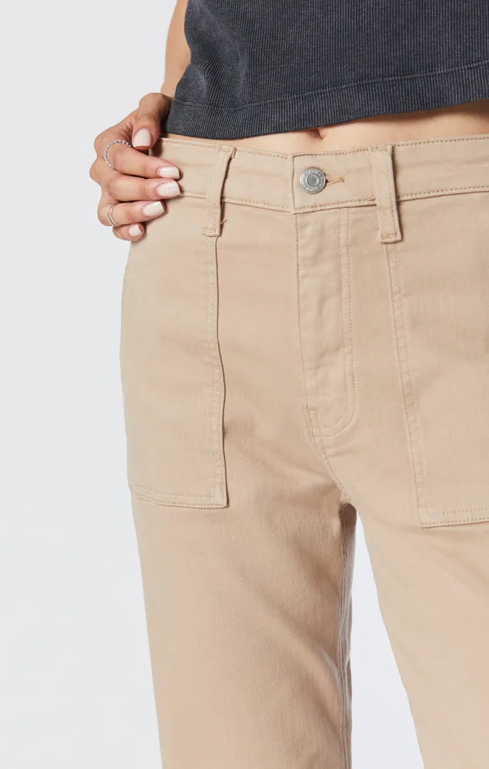 SHELIA FRONT POCKET STRAIGHT PANTS IN SILVER MINK TWILL