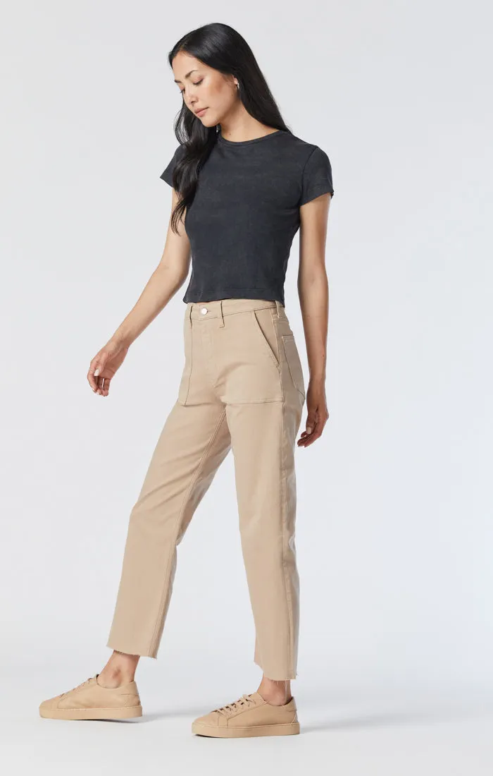 SHELIA FRONT POCKET STRAIGHT PANTS IN SILVER MINK TWILL