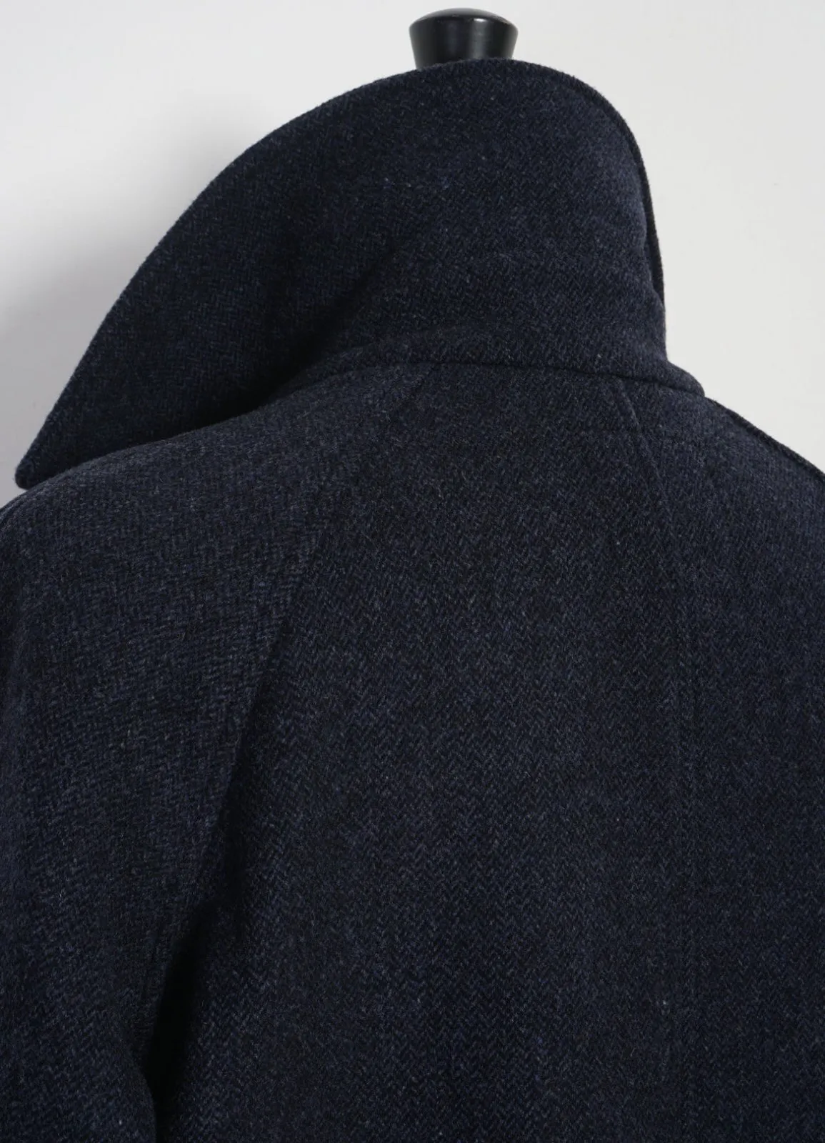 SIGFRED | Long Double Face Wool Coat | Blue Herringbone