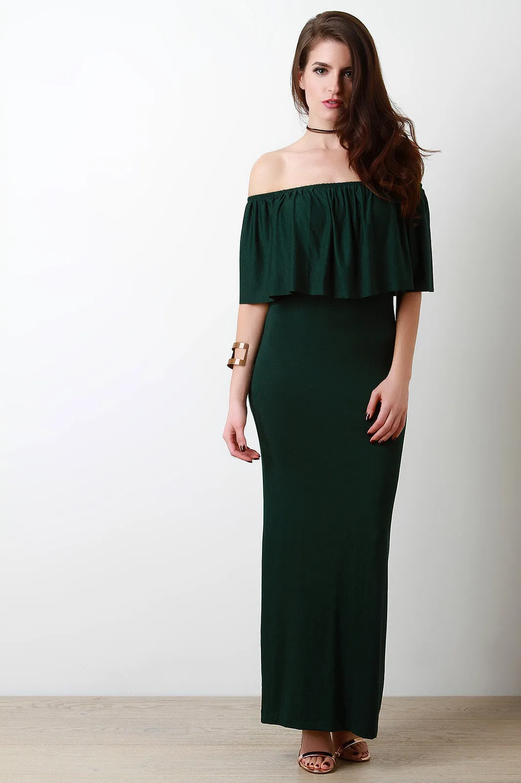 Simple Ruffle Off The Shoulder Maxi Dress