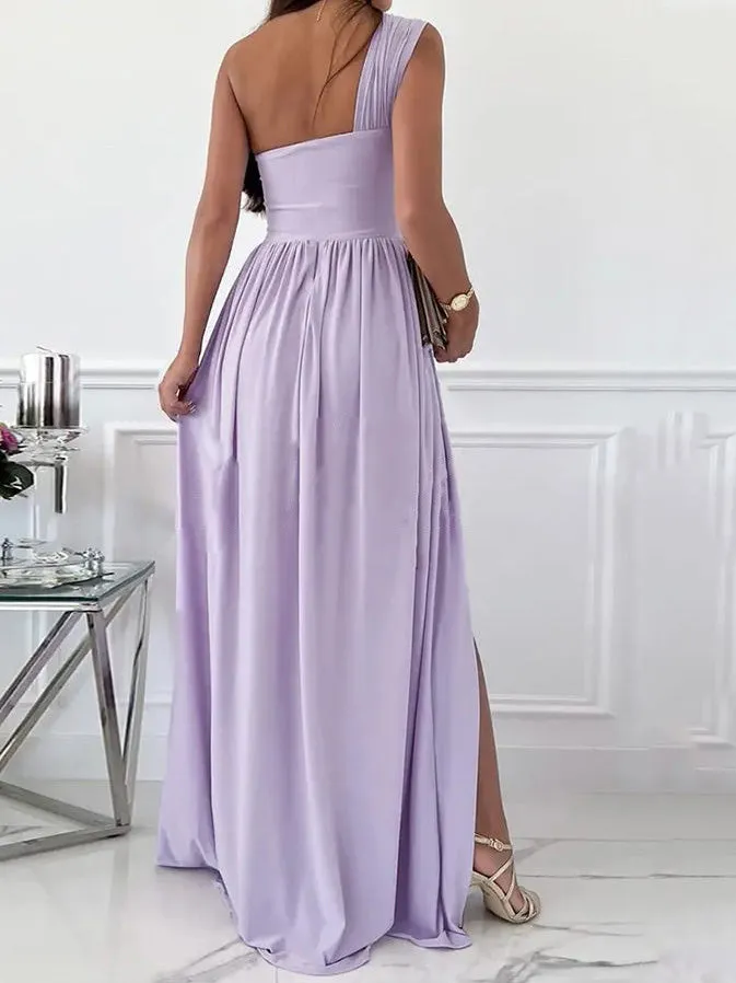 Simple Sleeveless Off Shoulder Slit Dress