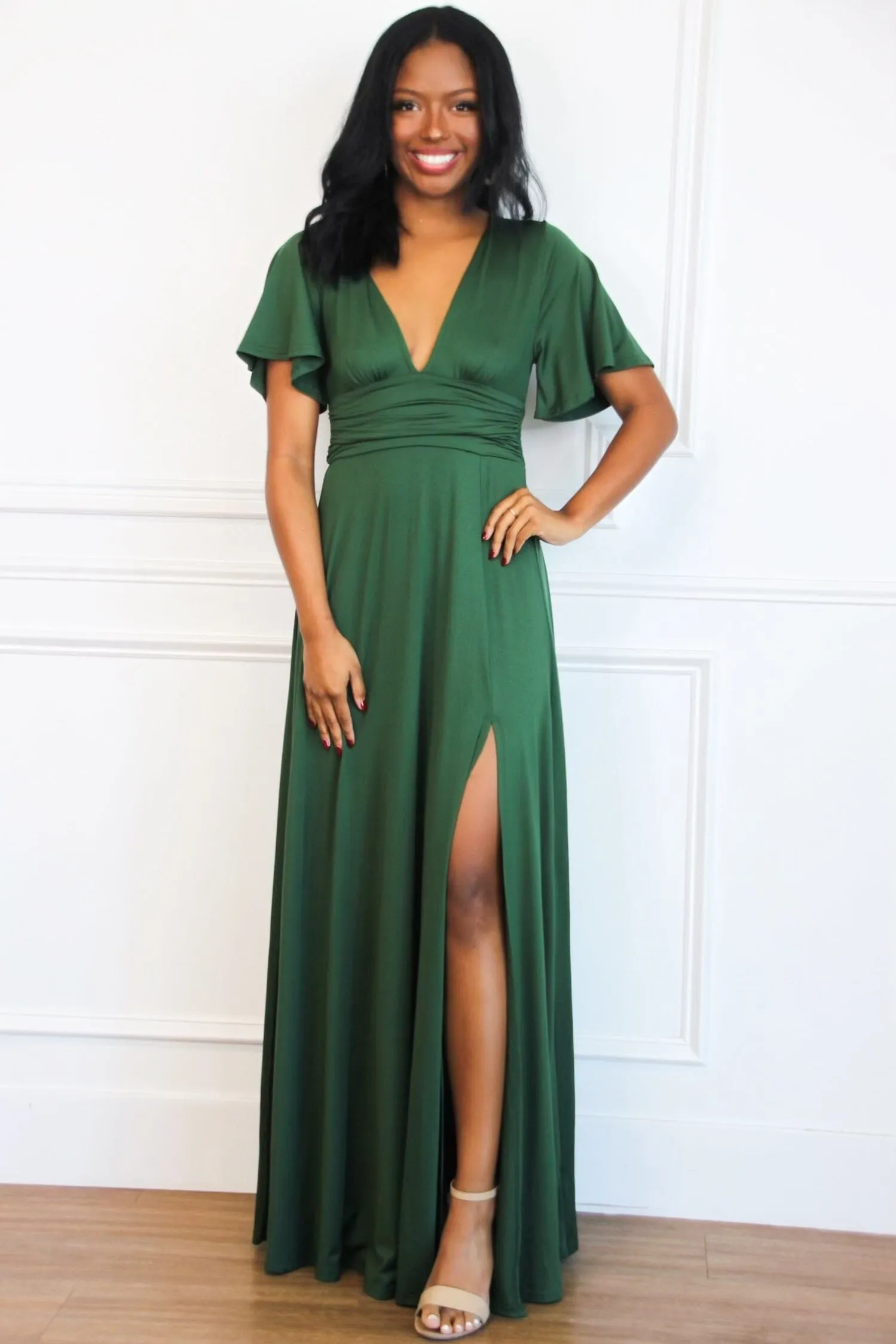 Simple Slit Maxi Dress: Hunter Green