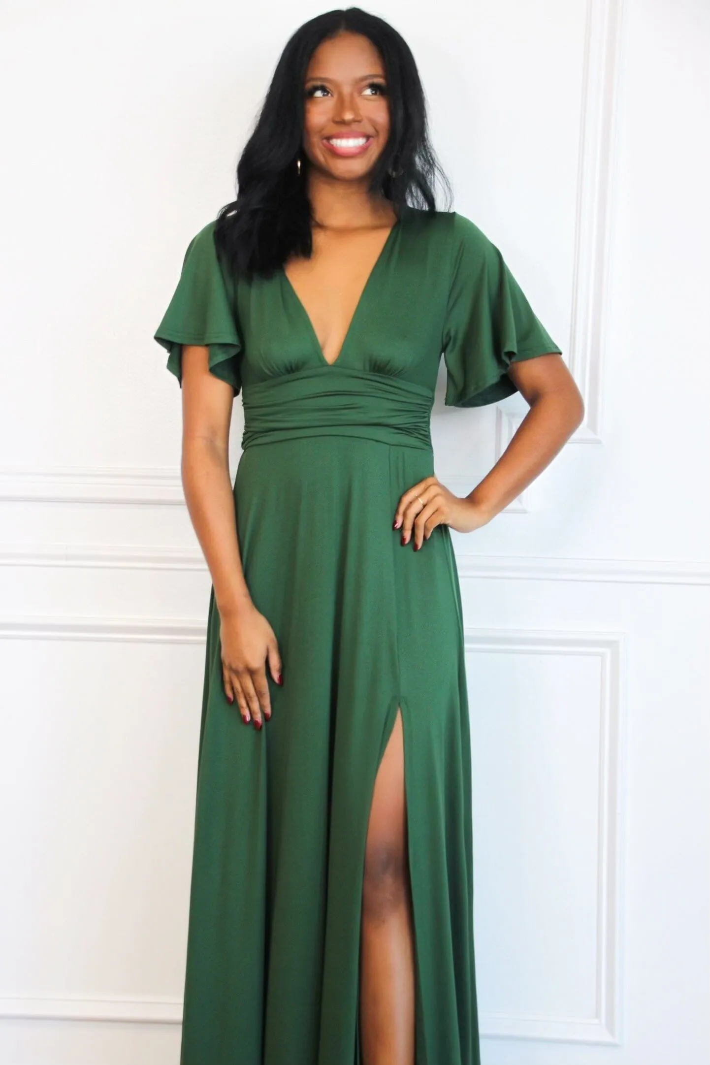 Simple Slit Maxi Dress: Hunter Green