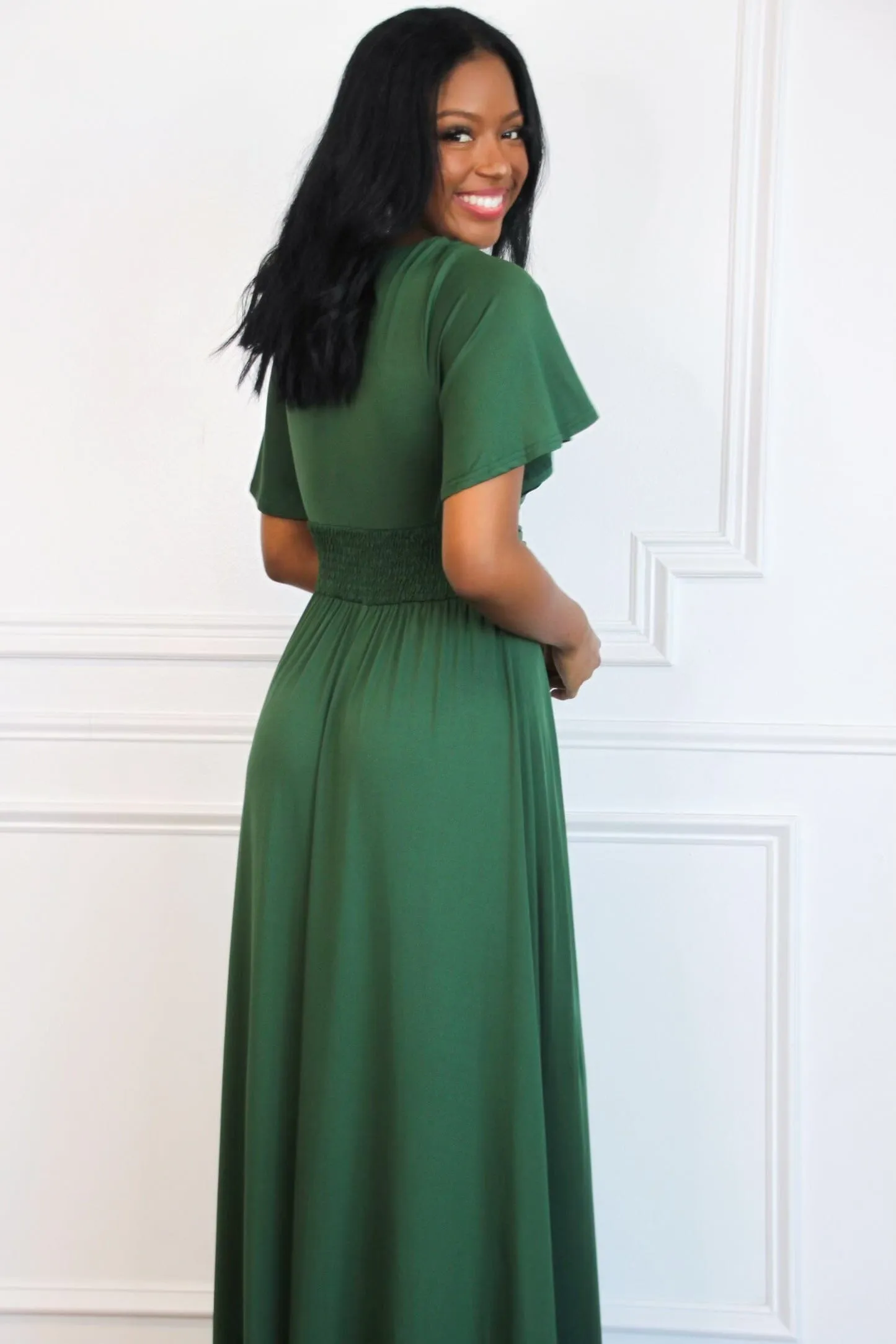 Simple Slit Maxi Dress: Hunter Green