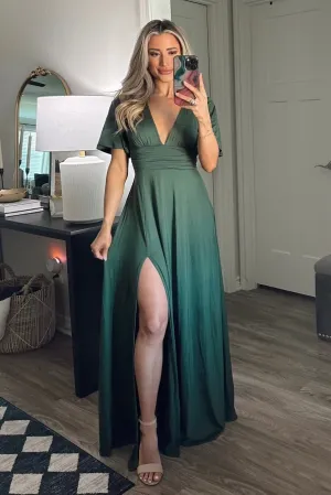 Simple Slit Maxi Dress: Hunter Green