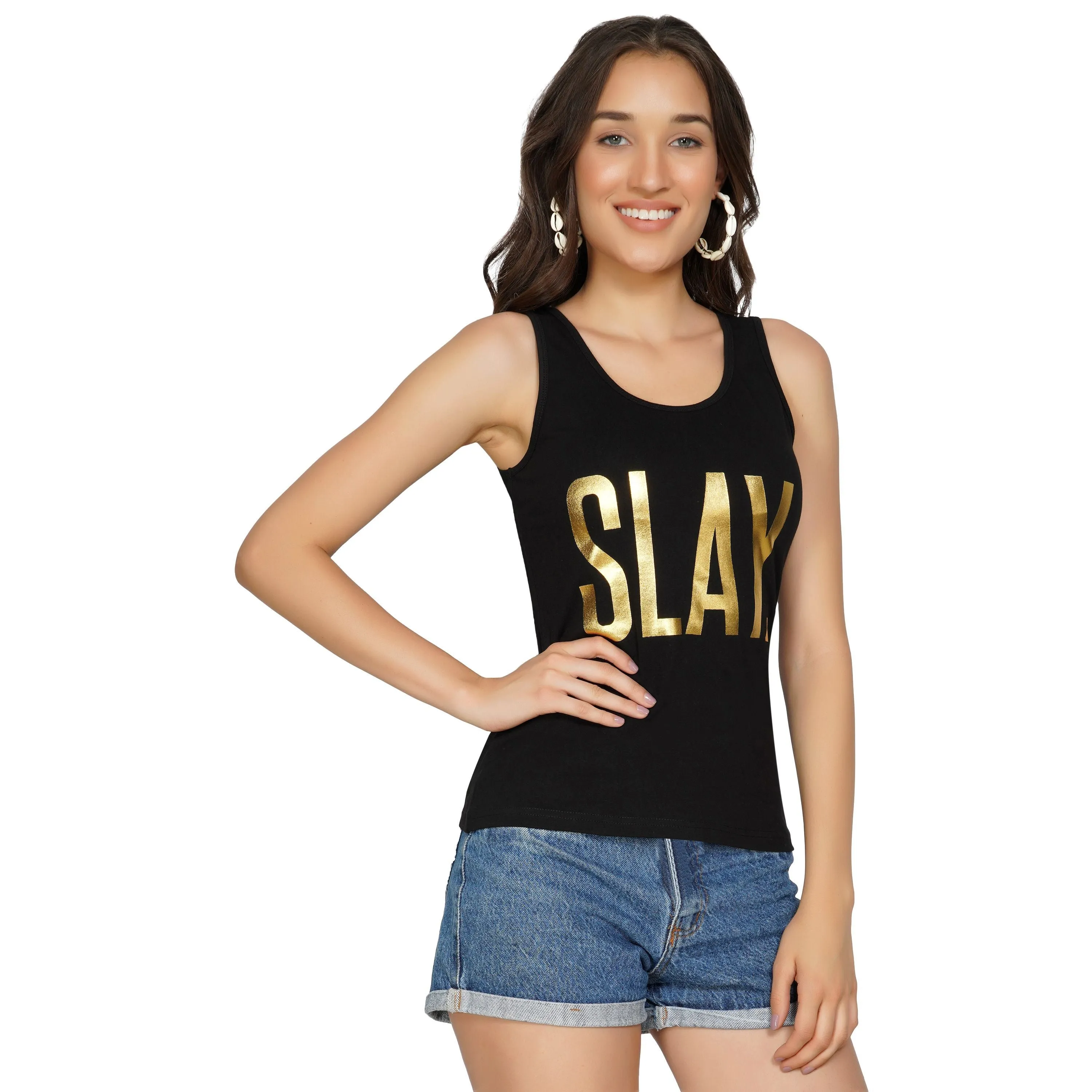 SLAY. Women's Limited Edition Gold Foil Matte Finish Print Tank Top