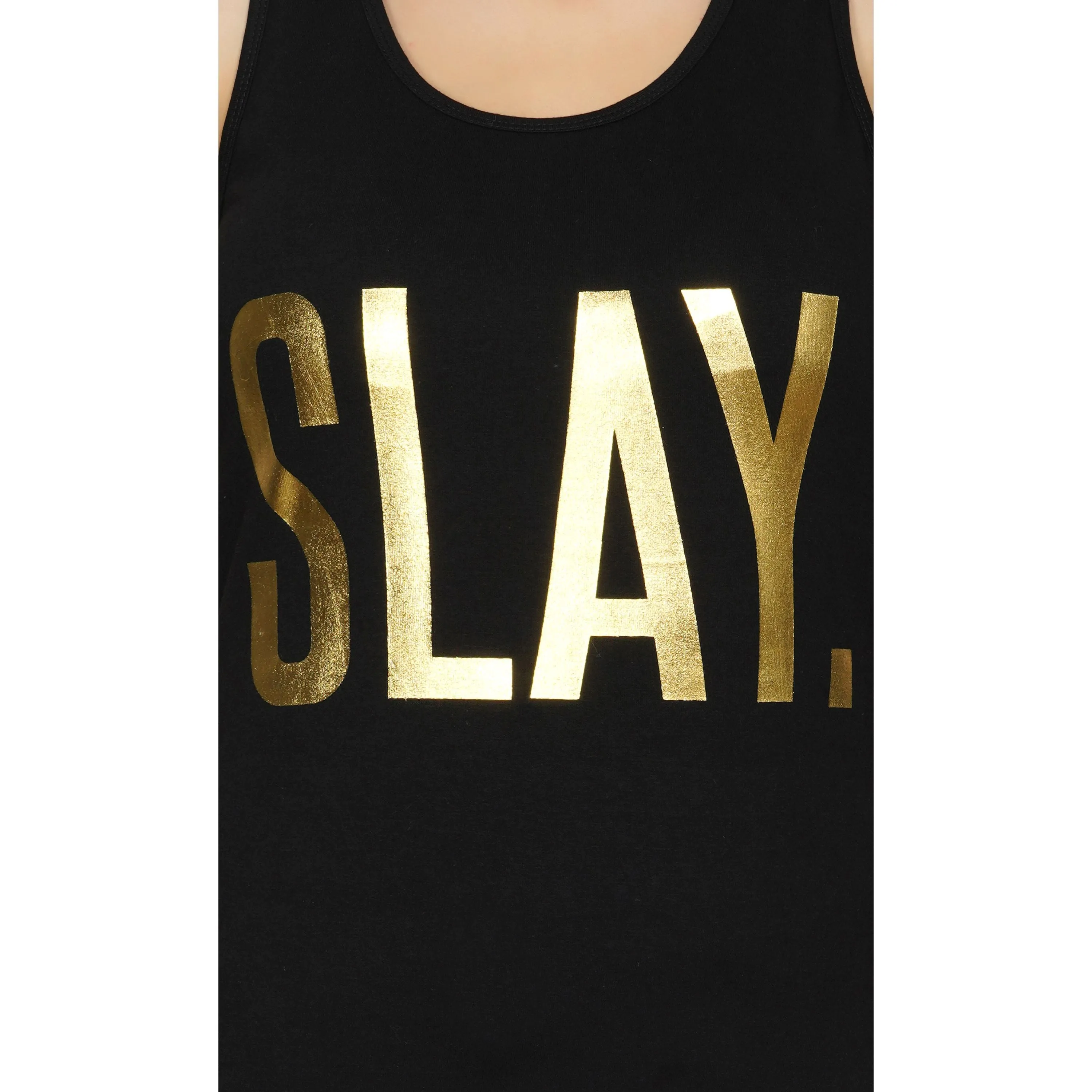 SLAY. Women's Limited Edition Gold Foil Matte Finish Print Tank Top