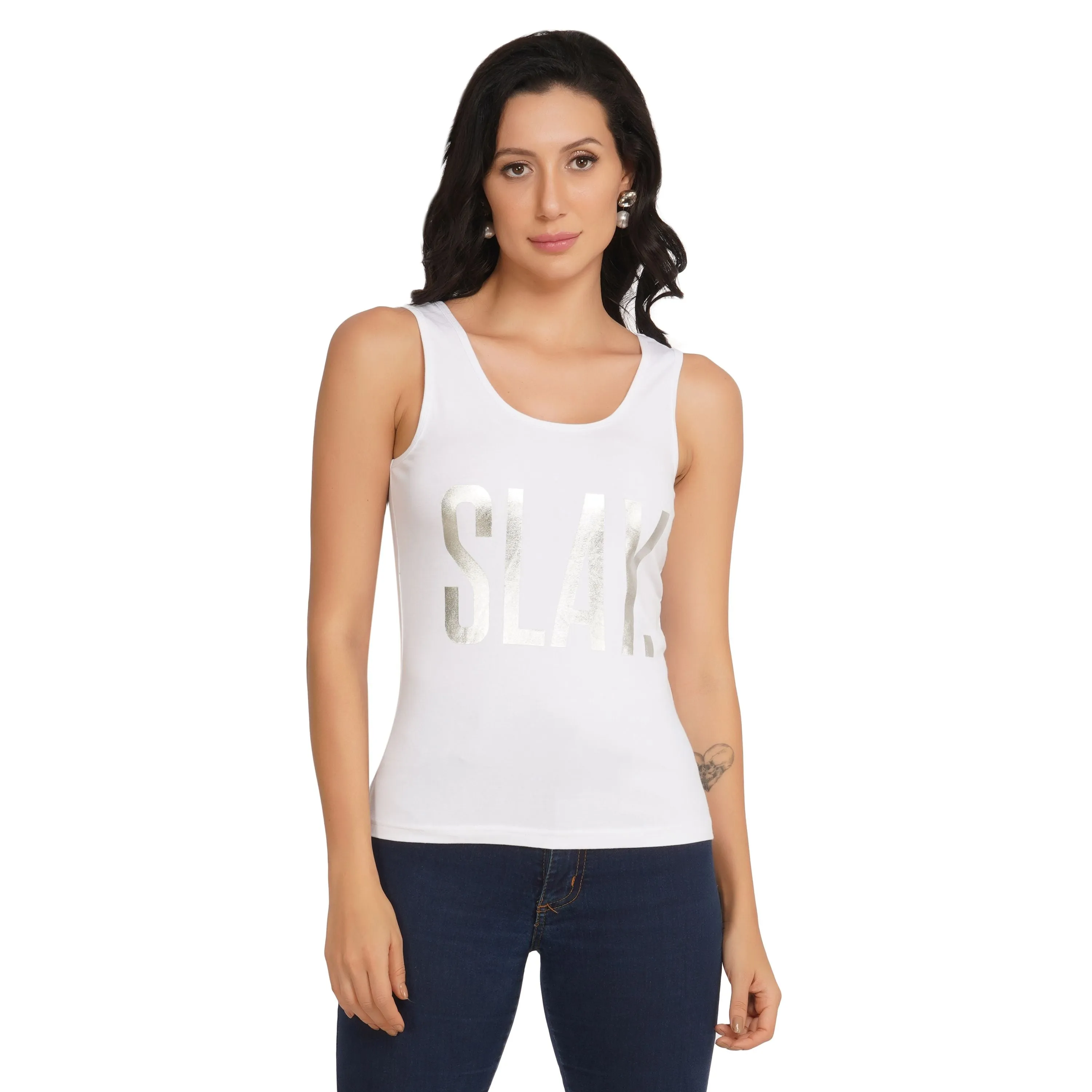 SLAY. Women's Limited Edition Silver Foil Printed Tank Top - Matte Finish