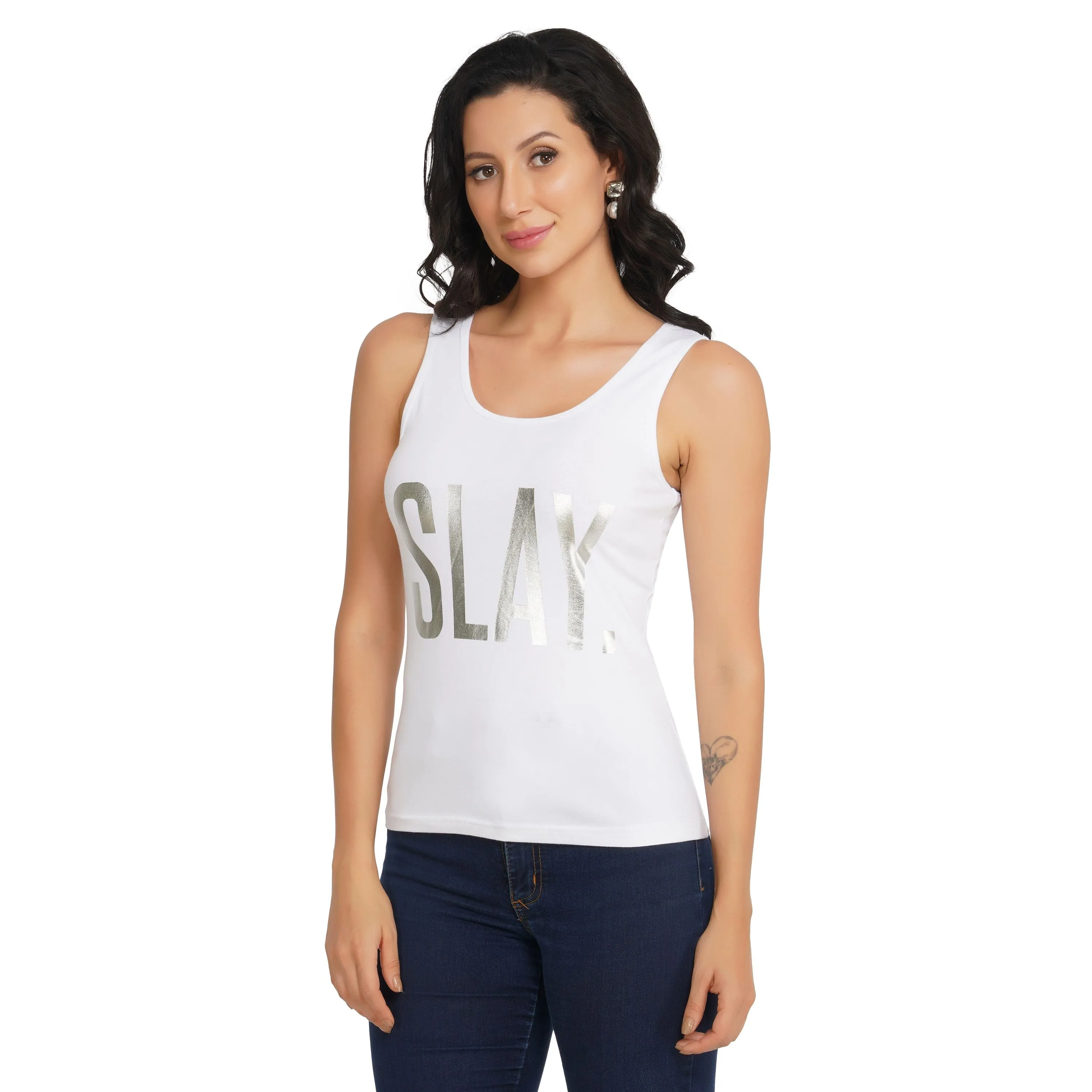 SLAY. Women's Limited Edition Silver Foil Printed Tank Top - Matte Finish