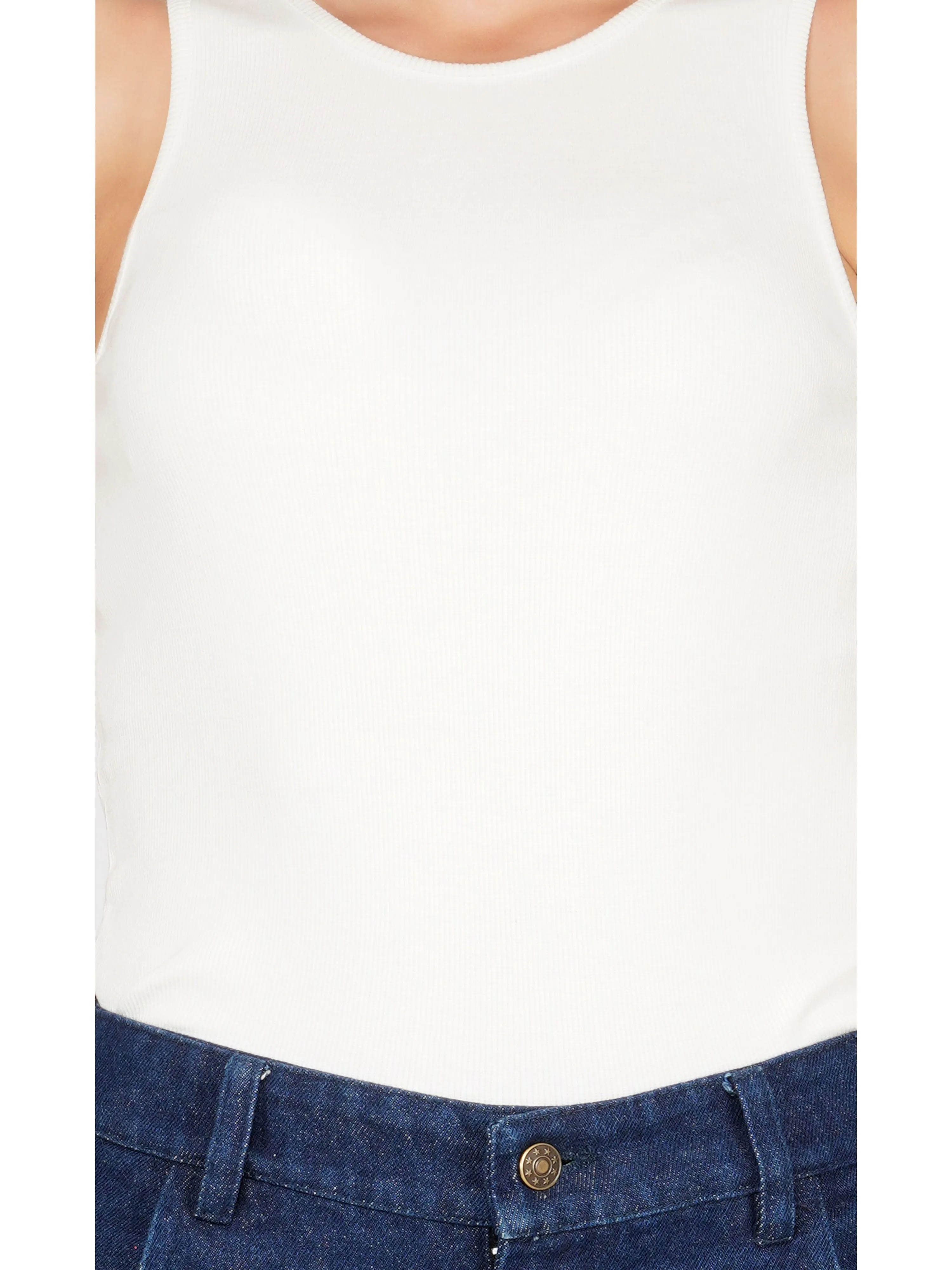 SLAY. Women's White Sleeveless Rib Tank Top