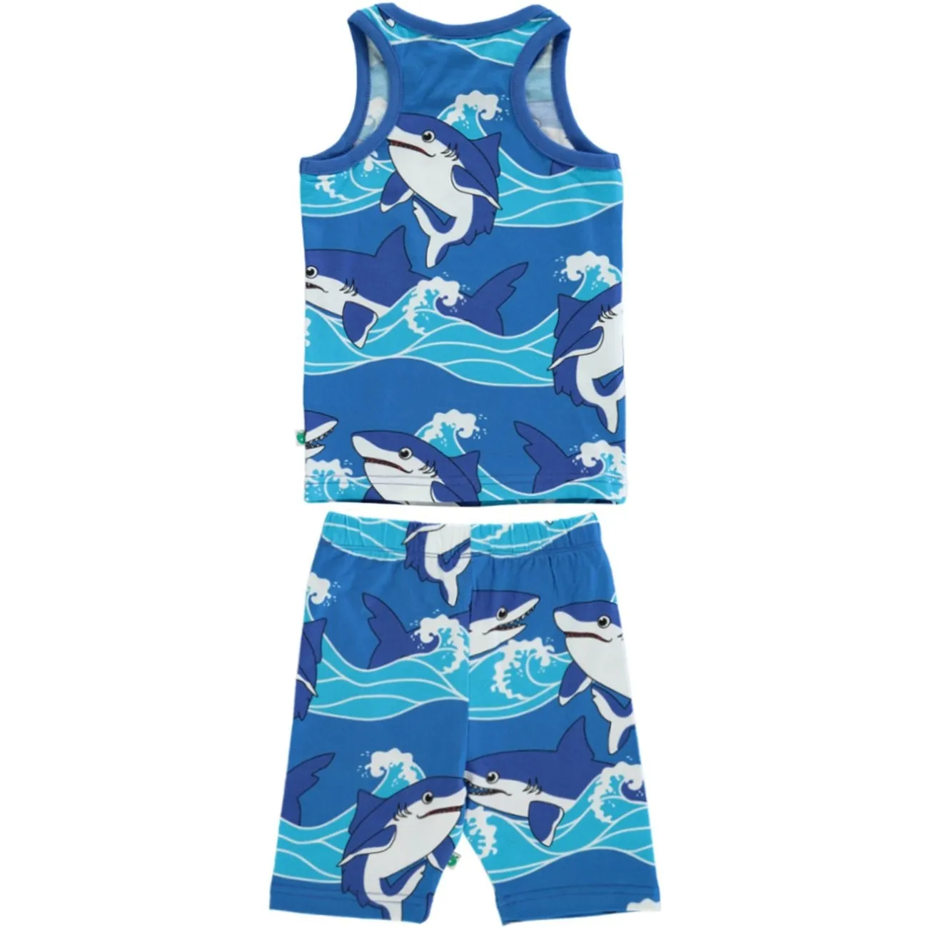 Småfolk Brilliant Blue Tank top and cycling shorts with sharks