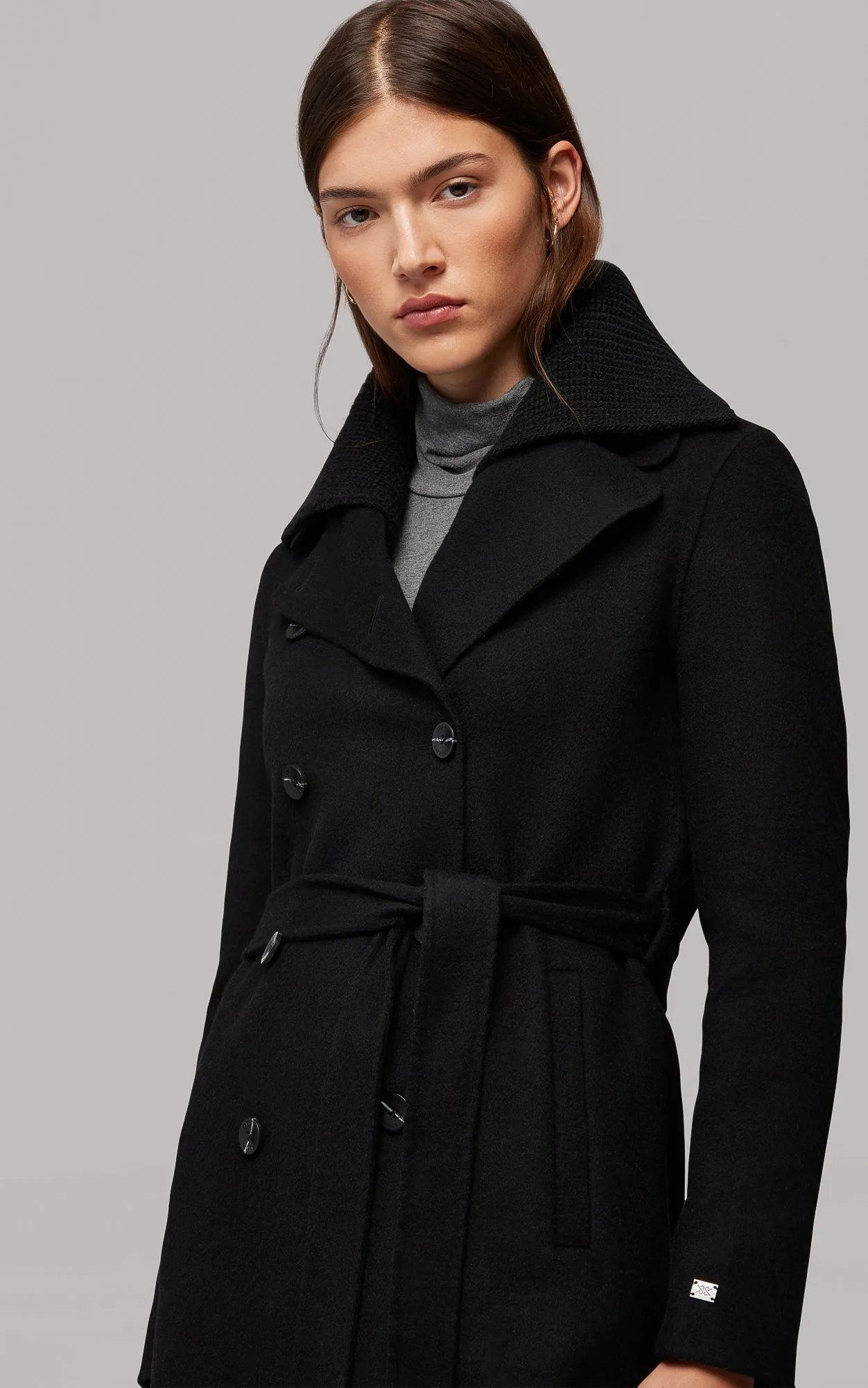 SOIA&KYO ANNA - Double-face wool coat with detachable chunky knit collar