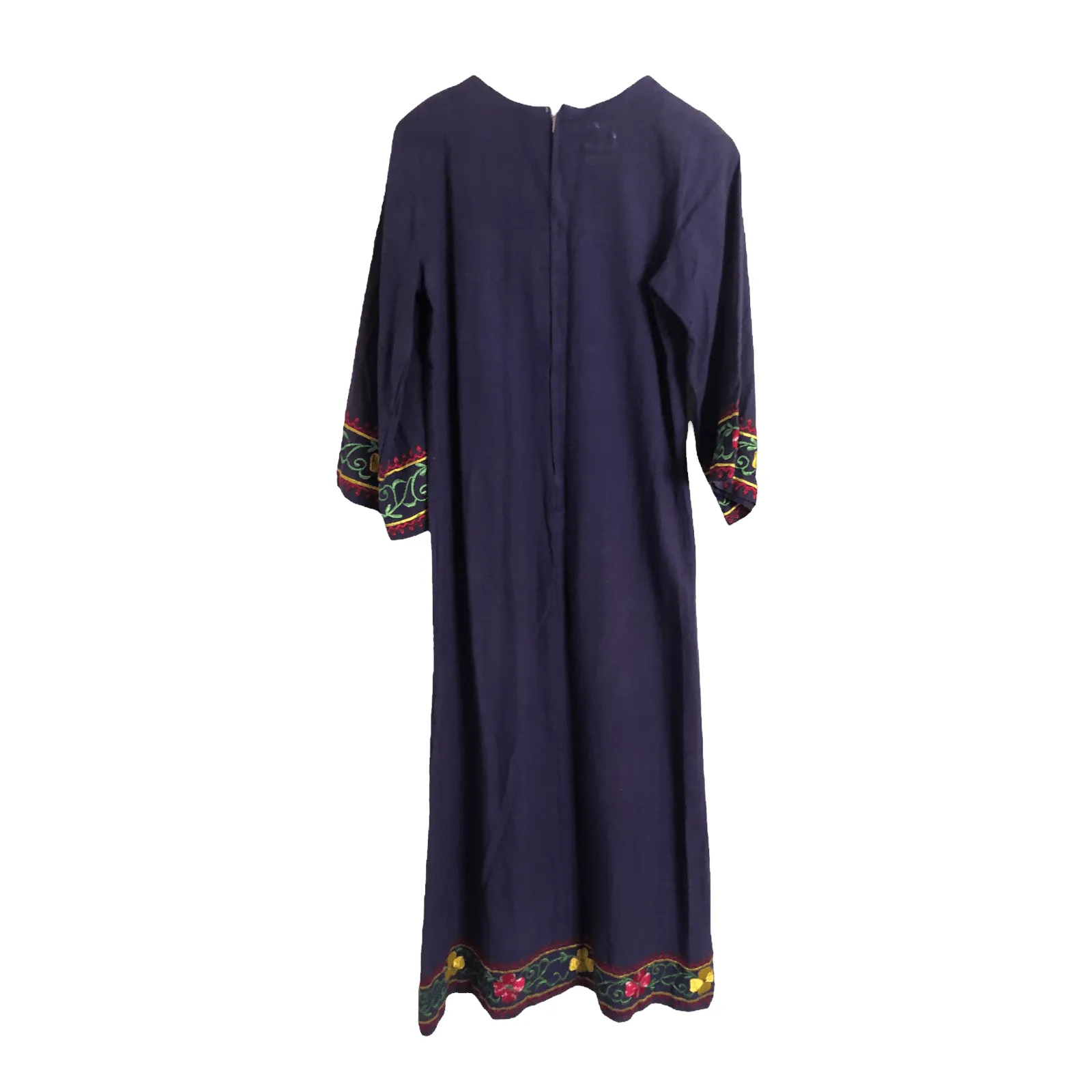 Souk Vintage Embroidered Cotton 3/4 Sleeve Kaftan Maxi Dress Purple Multi M/L