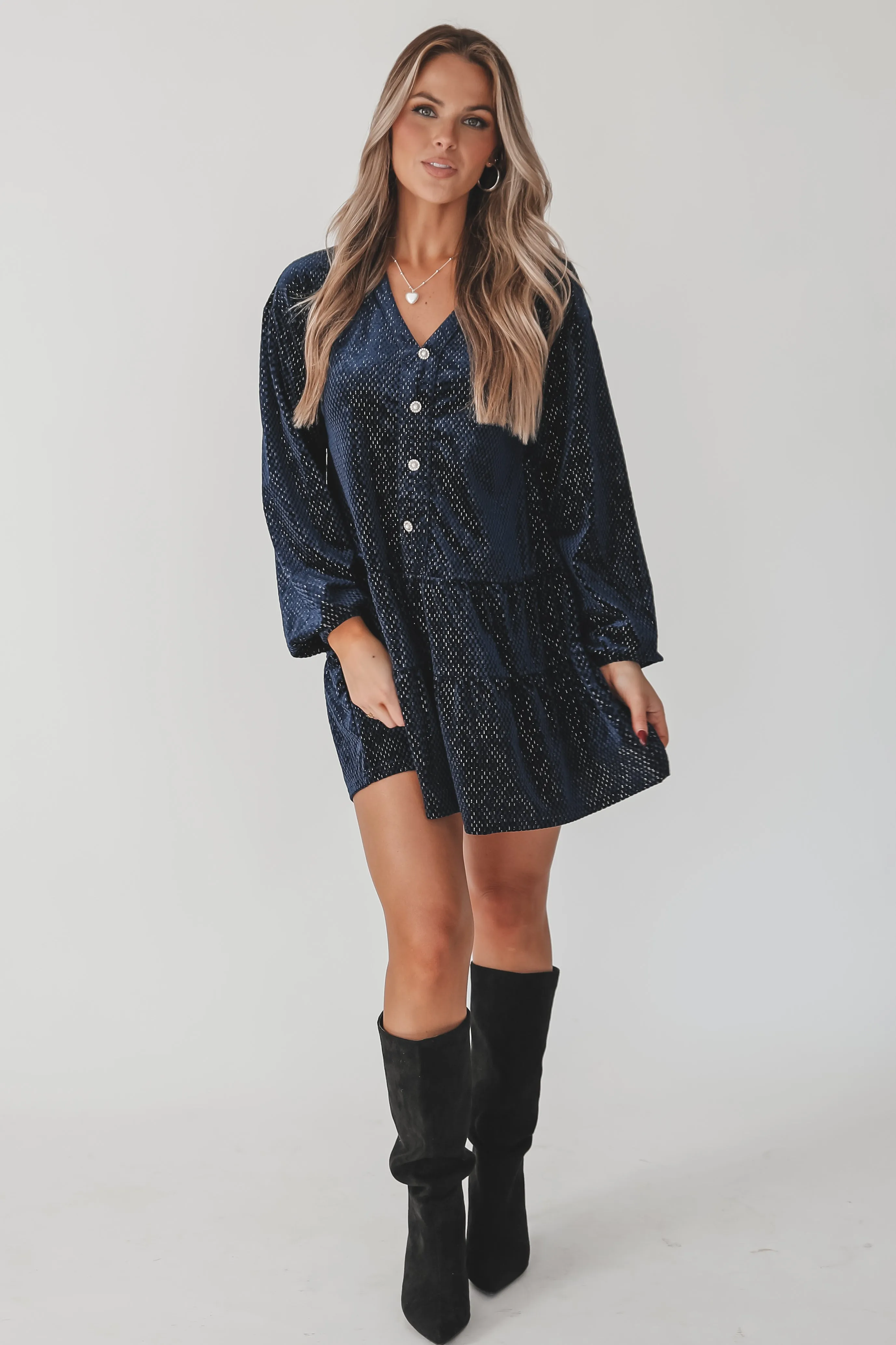 Sparkle On My Side Velvet Babydoll Dress