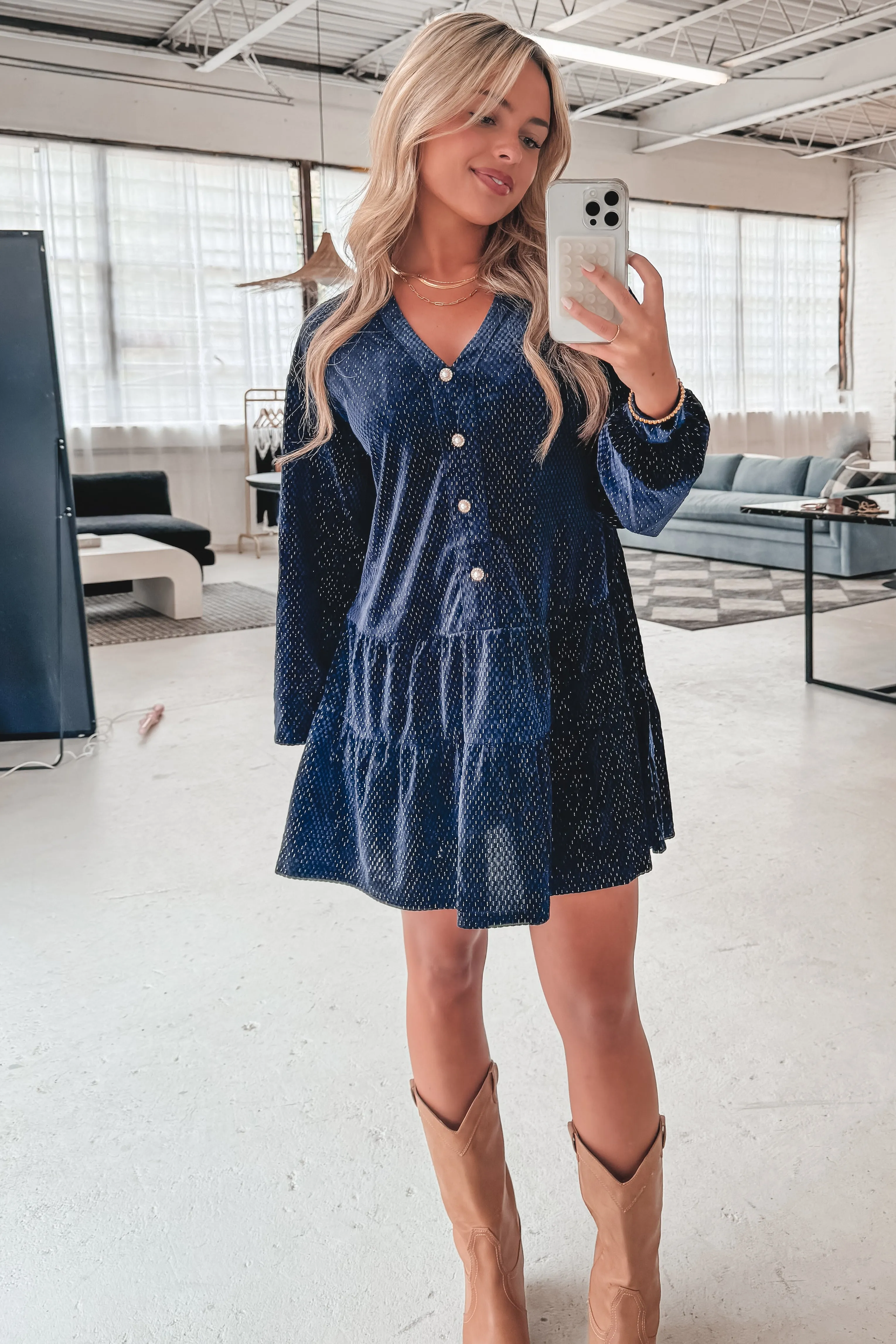 Sparkle On My Side Velvet Babydoll Dress