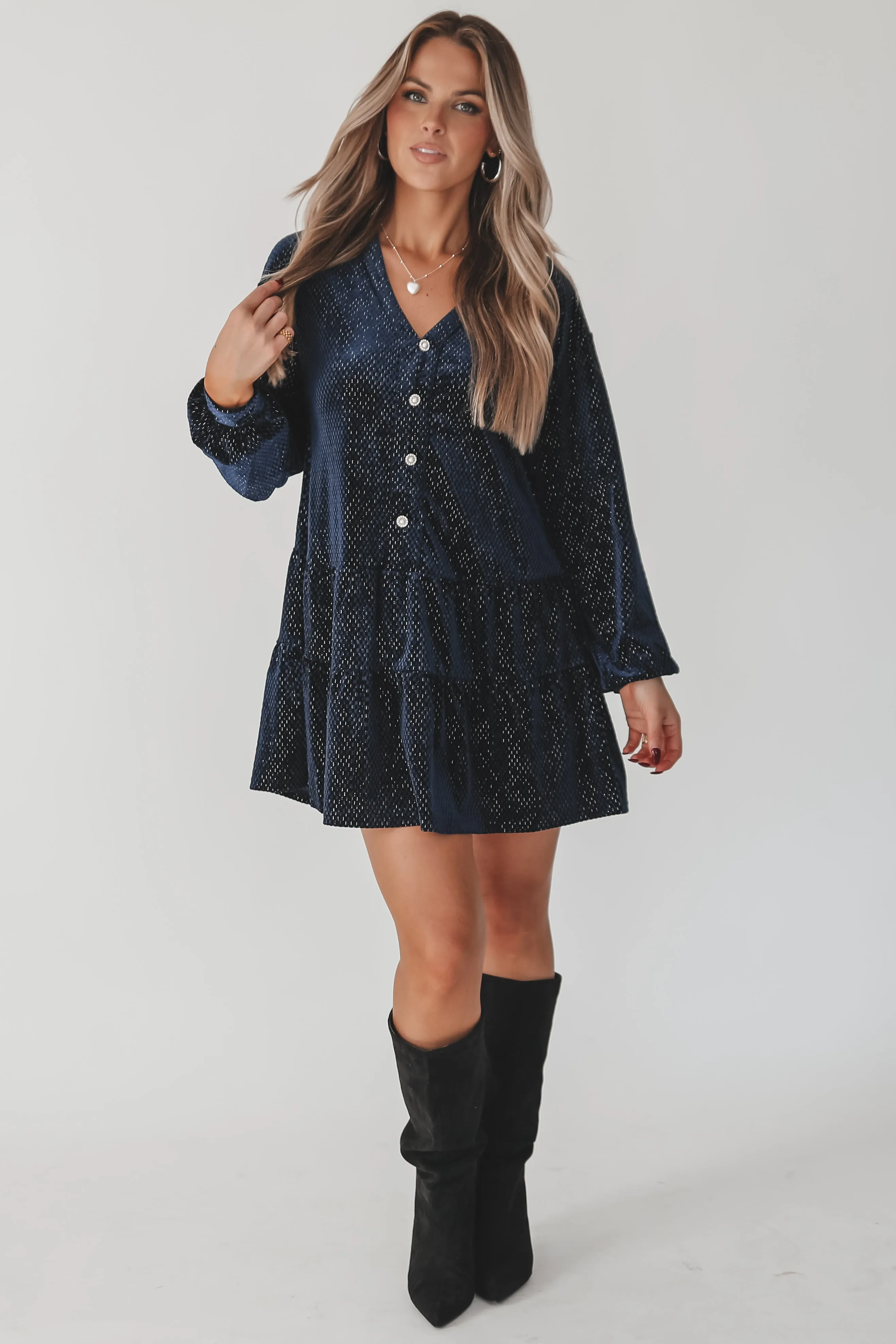 Sparkle On My Side Velvet Babydoll Dress