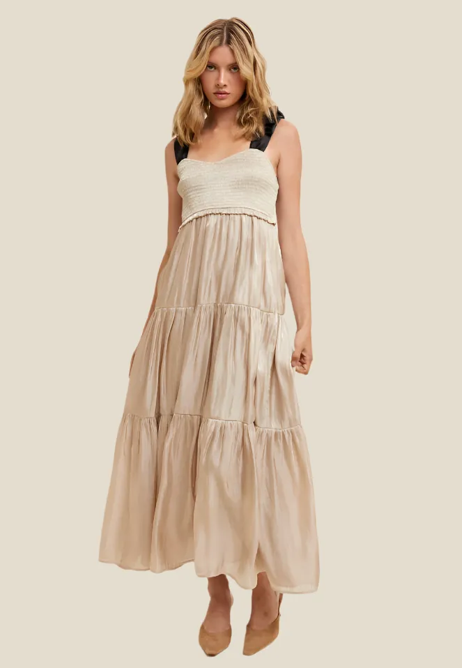 Stellar Tiered Satin Maxi Dress